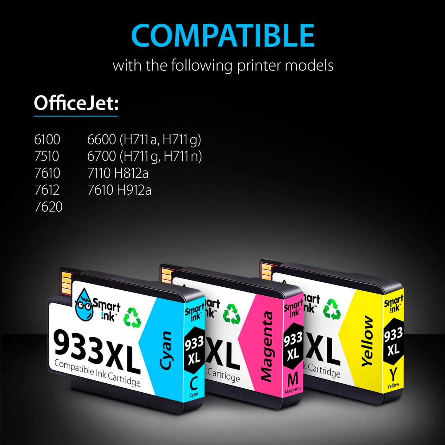 Smart Ink Compatible Ink Cartridges Replacement for HP 932XL 933XL 932 XL 933 XL (3 Combo Pack, Cyan/Magenta/Yellow) to use with HP Printer OfficeJet
