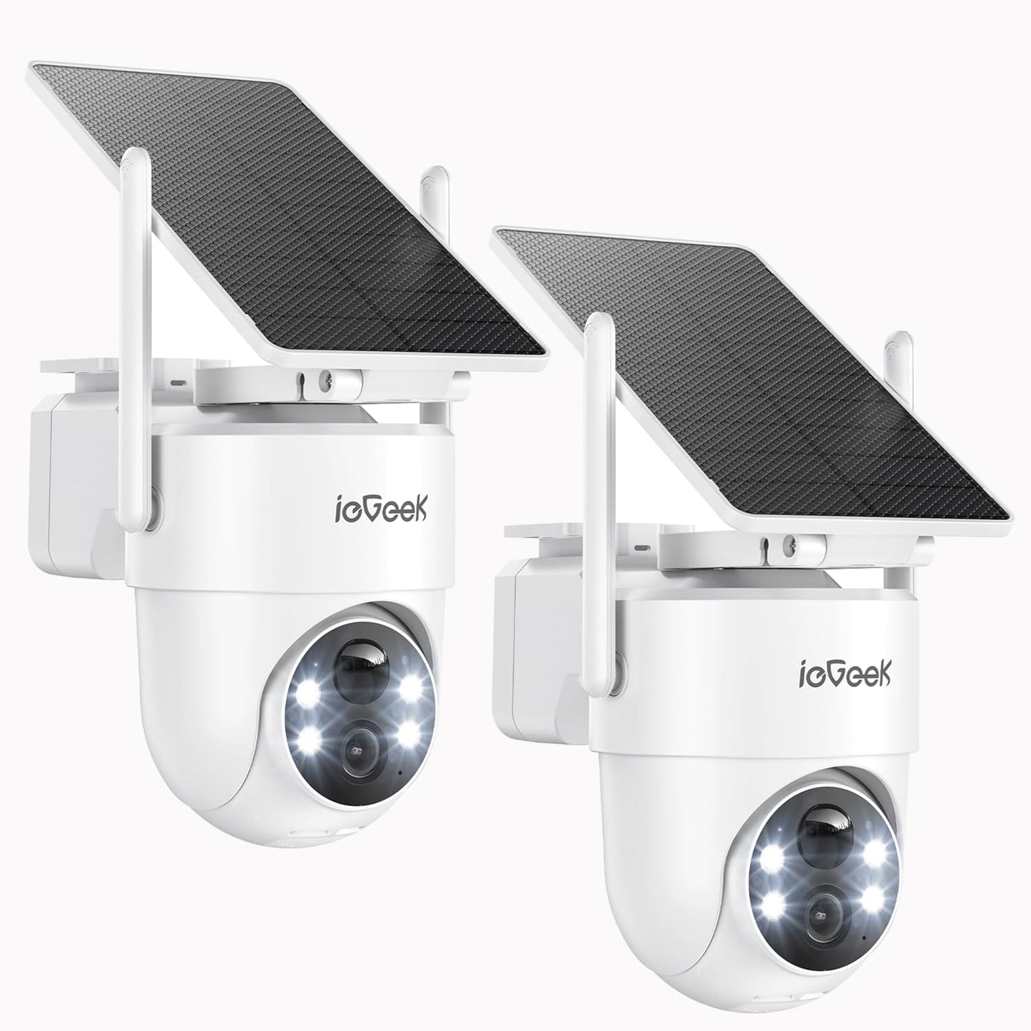 ieGeek 2 Pack S5 Solar Security Camera Wireless Outdoor - 2K 3MP WiFi Camera with Removable Solar Panel, 360° Pan Tilt, Color Night Vision, AI
