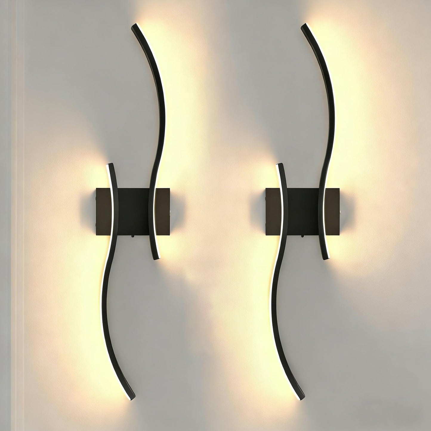 FONSHUKYY Wall Sconces Set of 2 Modern Hardwired - 31.5" Large LED Wall Lights Matte Black Scone - for Bedroom Living Room TV Wall, 3 Color