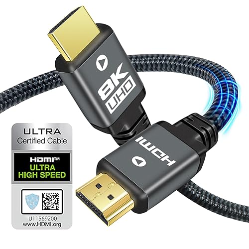 Yauhody 8K HDMI 2.1 Cable 10ft, Certified Ultra High Speed Heavy Duty Nylon Braided HDMI 2.1 Cord, 8K@60Hz, 10K, 4K@144Hz, 4K@120Hz, eARC, HDCP 2.2