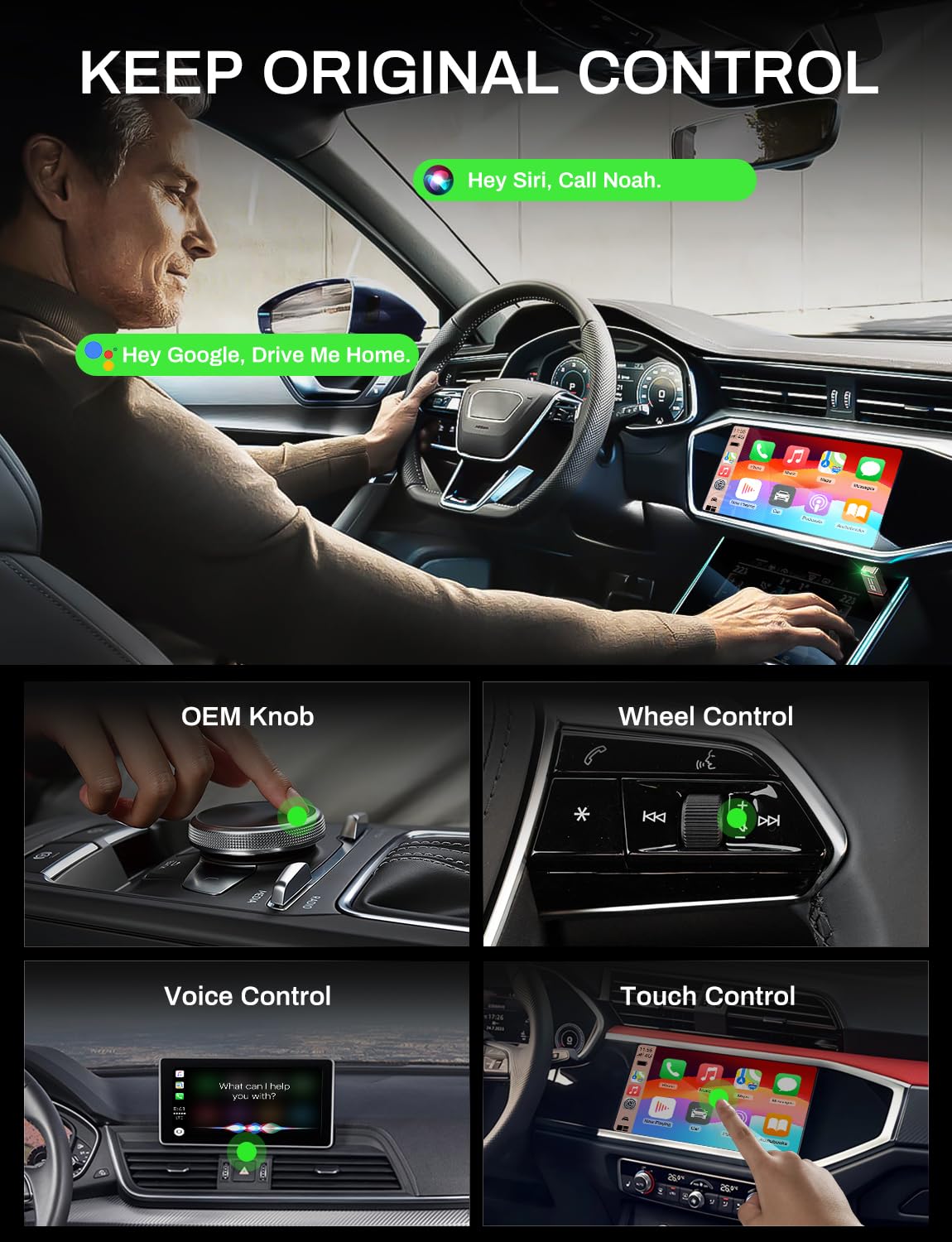 2-in-1 Wireless CarPlay Adapter Support Apple CarPlay & Android Auto, Mini Bluetooth USB A & USB C Dongle Convert Wired to Wireless Compatible