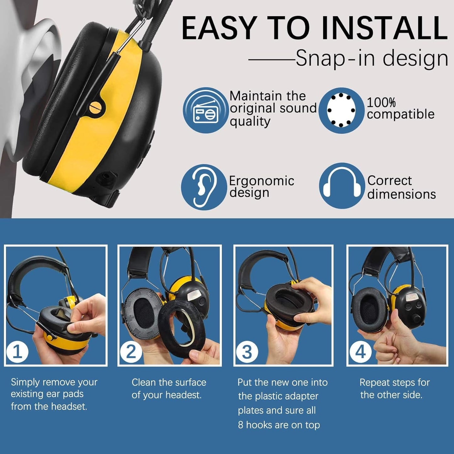 PROHEAR FEP01 Replacement Foam Ear Pads (Upgraded) for 3M WorkTunes Connect(90543, 90544, 90542, 90541,90507), ZOHAN EM042 Radio Headphone