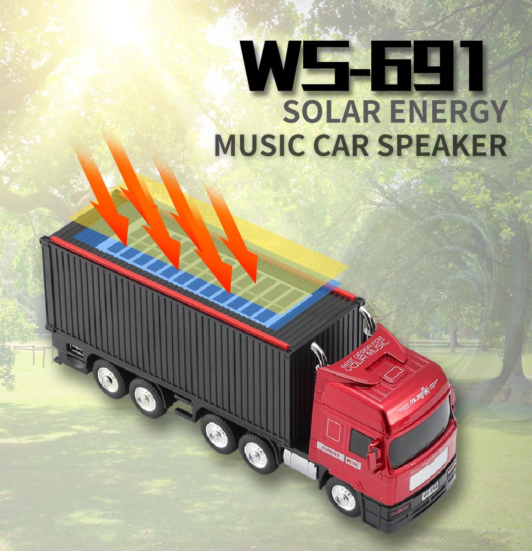 WSTER WS-691 Solar Cool Truck Bluetooth Replica Speaker, Portable Car Bluetooth Speaker with HD Sound, TWS Pairing, FM Radio, USB/TF Playback, LED