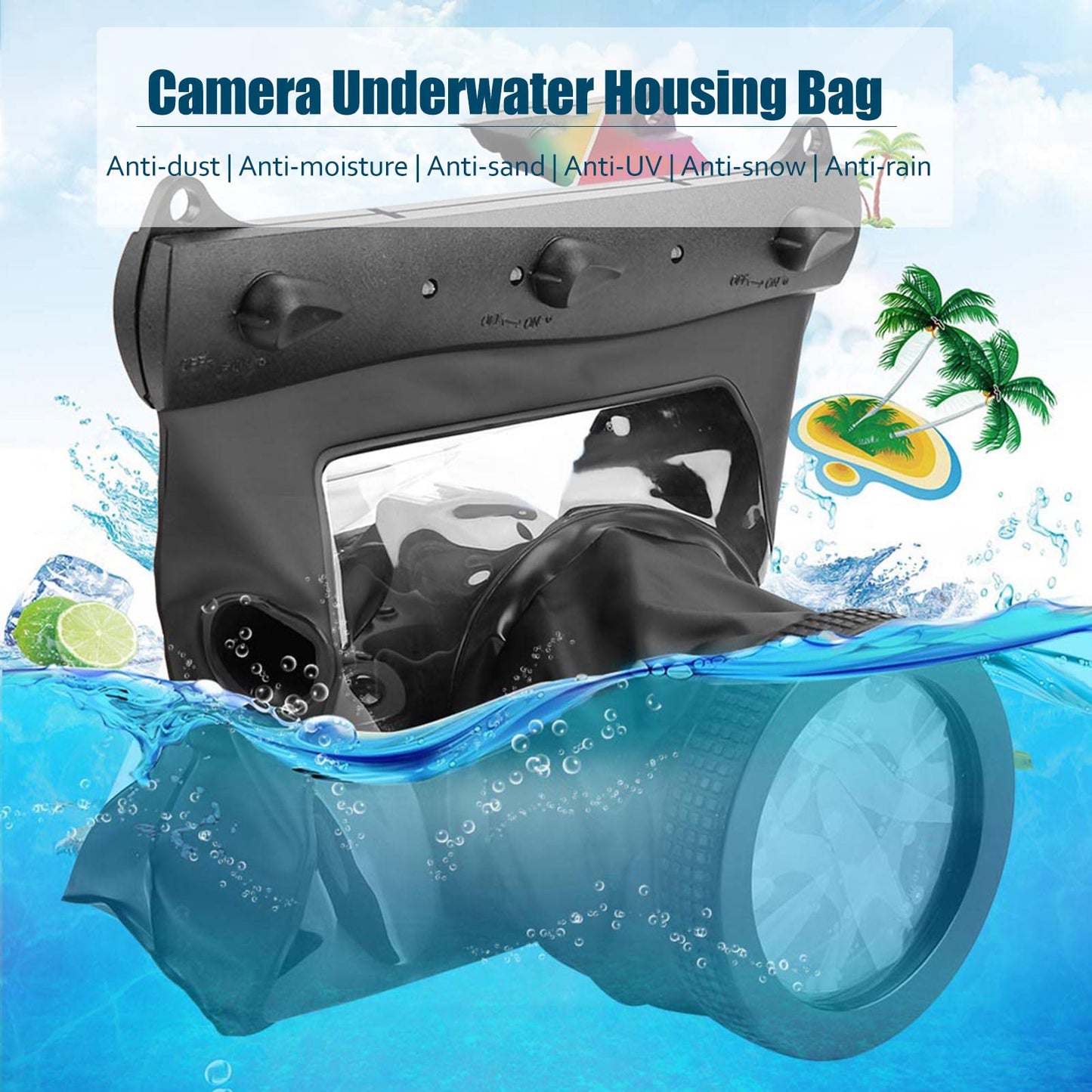 DSLR Camera Univeral Underwater Housing Case Pouch Bag,20-Meters Dving Case Bag Cover for and Other DSLR Cameras (Black)