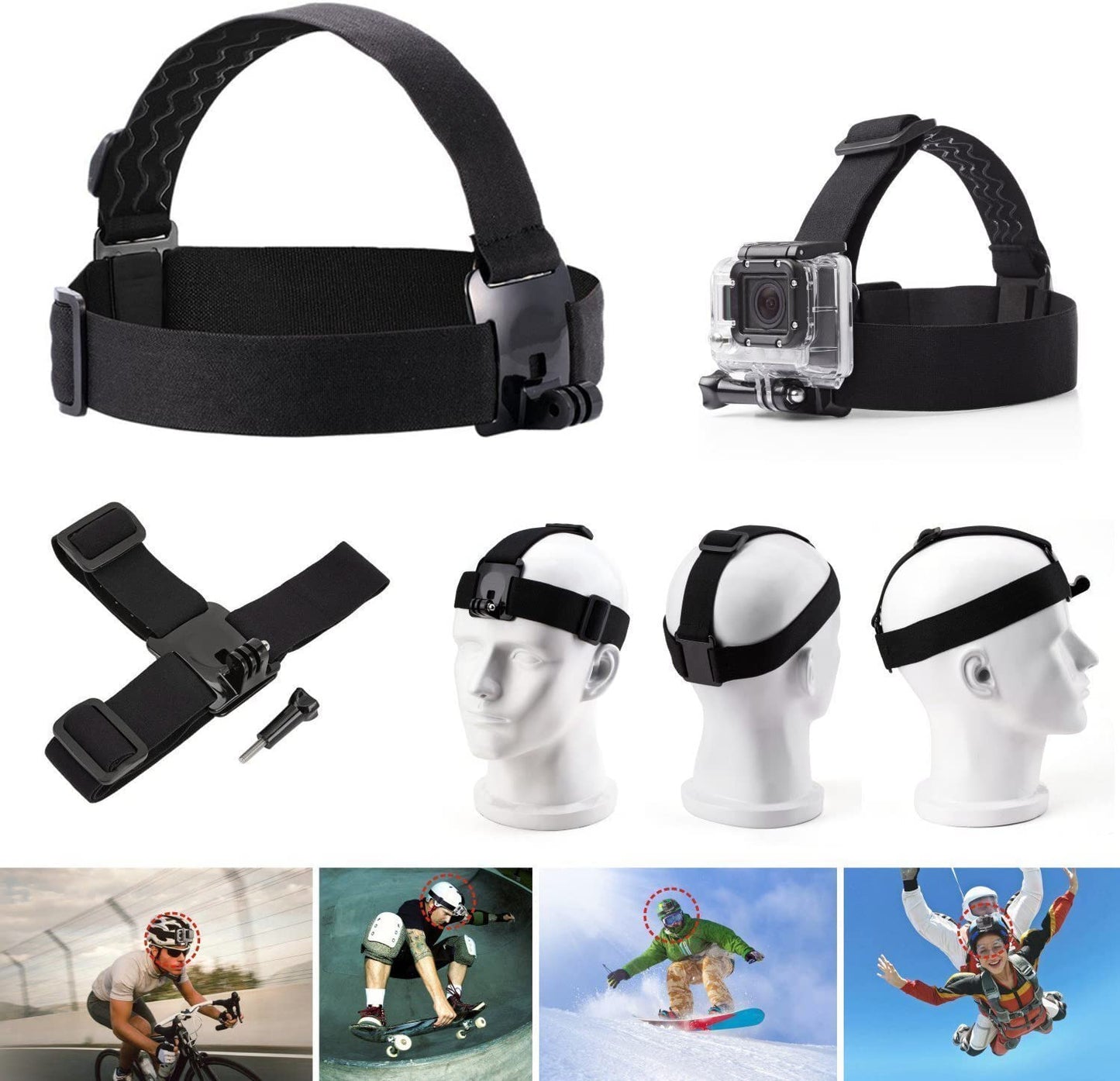 VVHOOY Universal Action Camera Accessories Bundle Head Chest Strap Mount/Selfie Stick/Floating Hand Grip Compatible with Dragon Touch/AKASO EK7000