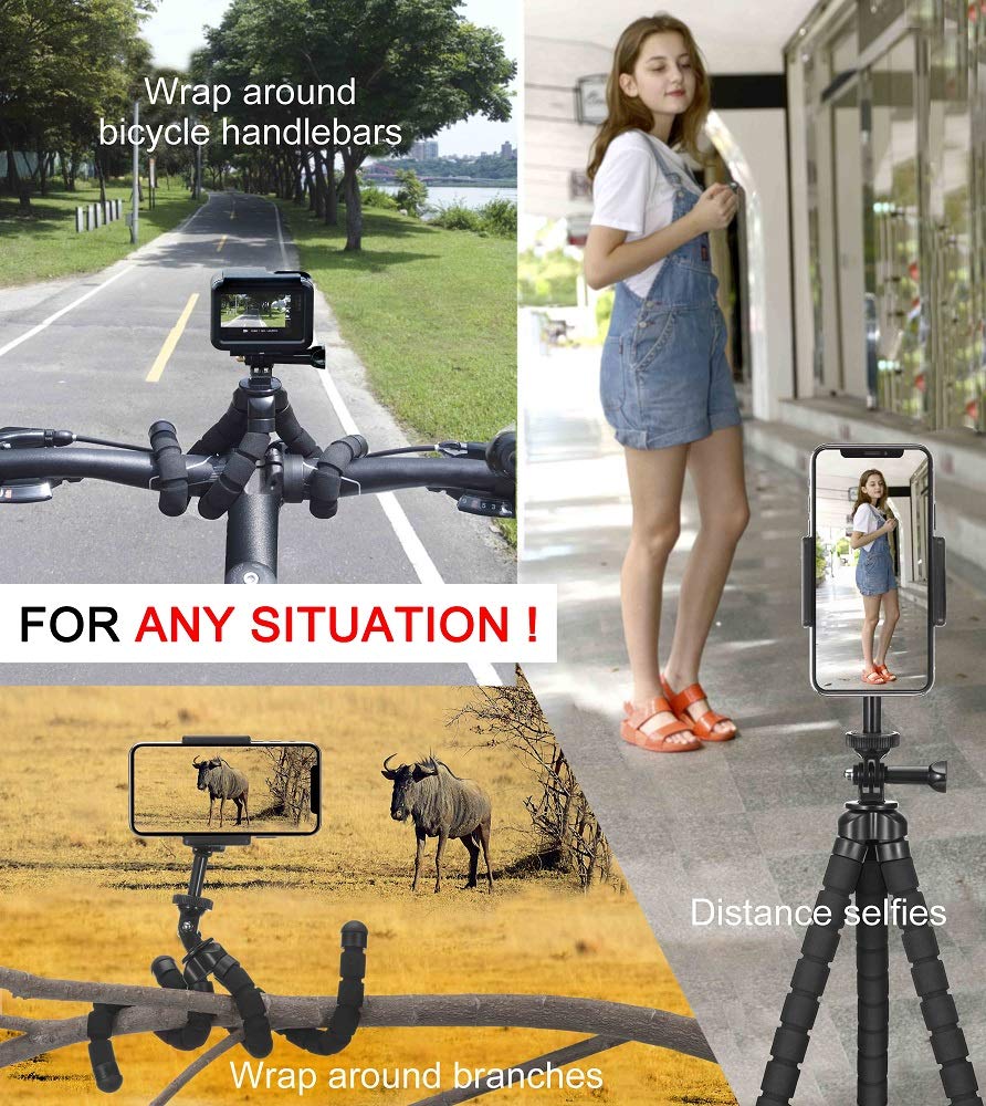 Phone Tripod, Flexible Tripod, Upgrade 4-Axis Angle Adjustment, Unique 360° Rotating Holder, Sturdy Octopus-Style Legs, and Wireless Remote Shutter