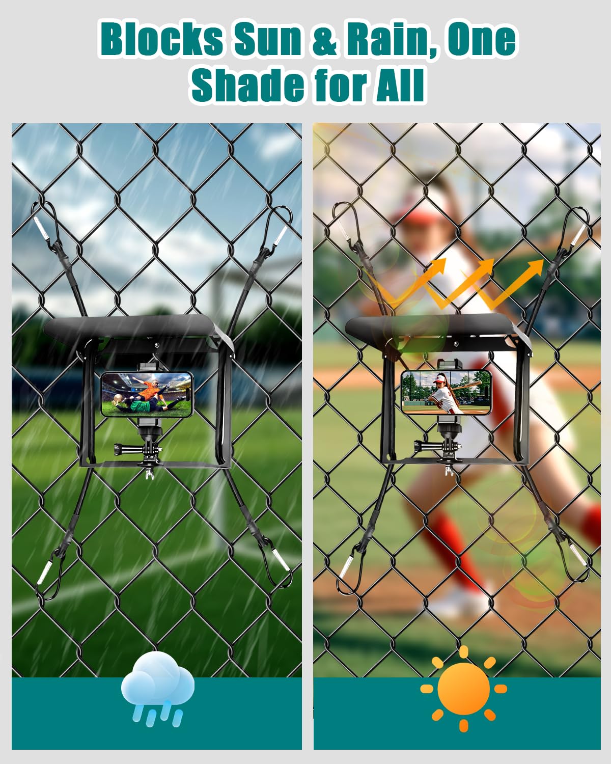 UBeesize Cell Phone Fence Mount with Foldable Shade, Game Changer Mounting Kit for iPhone, GoPro, Mevo Start, Tool-Free Streaming Kits with Carry Bag