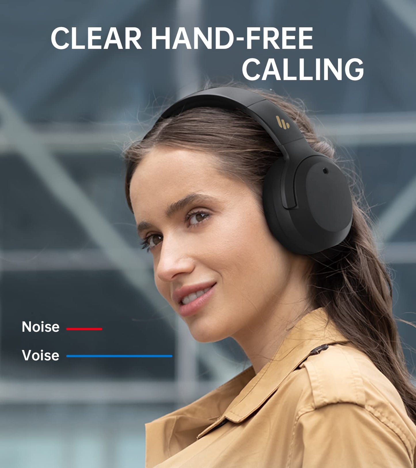 Edifier W820NB Hybrid Active Noise Cancelling Headphones - Hi-Res Audio - 49H Playtime - Wireless Over Ear Bluetooth Headphones for Phone-Call - Black