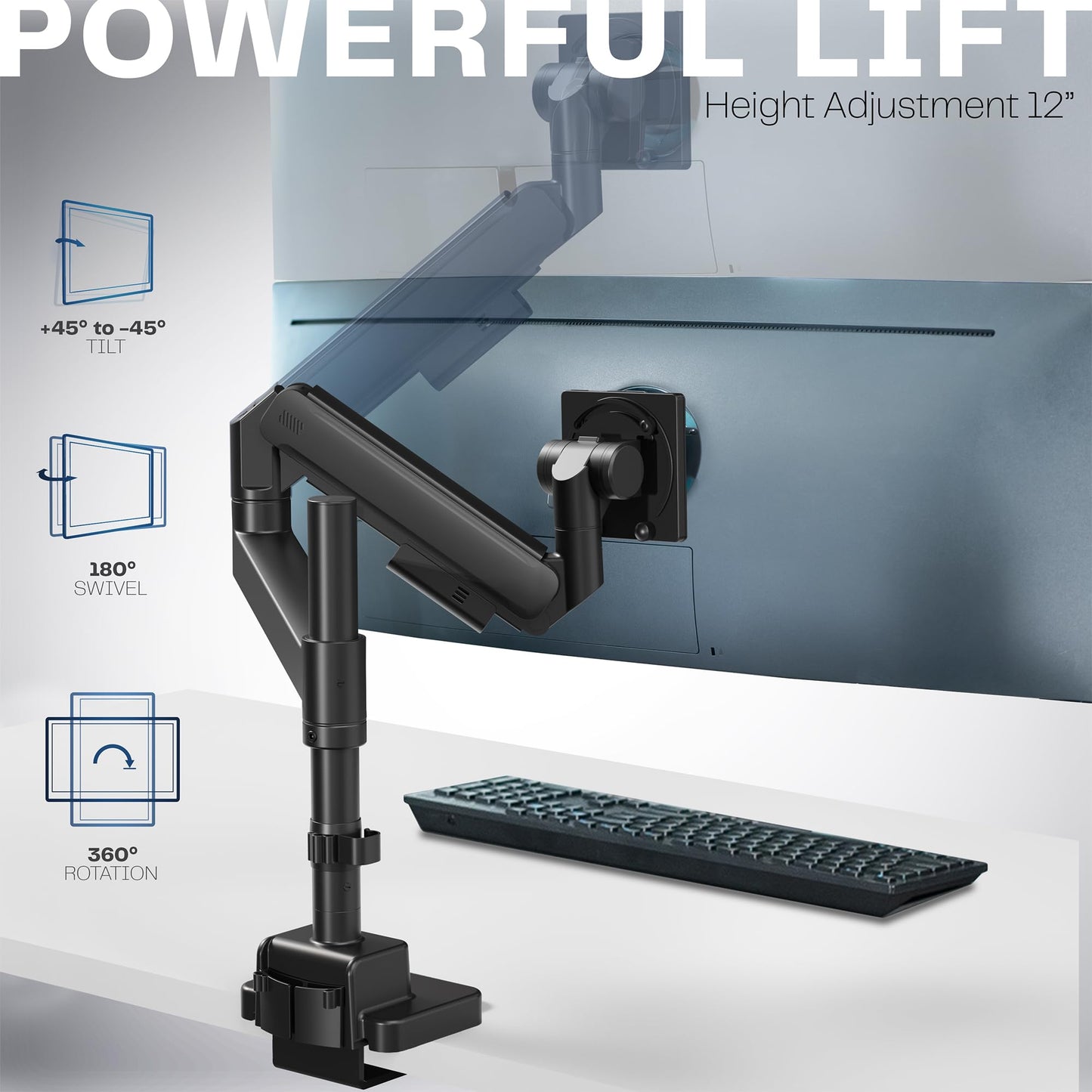VIVO Heavy Duty Ultrawide Monitor Arm with Pole, 57 inch Screens up to 59.4 lbs, Desk Mount TV and Monitor Stand Designed for Samsung Odyssey Ark, Neo