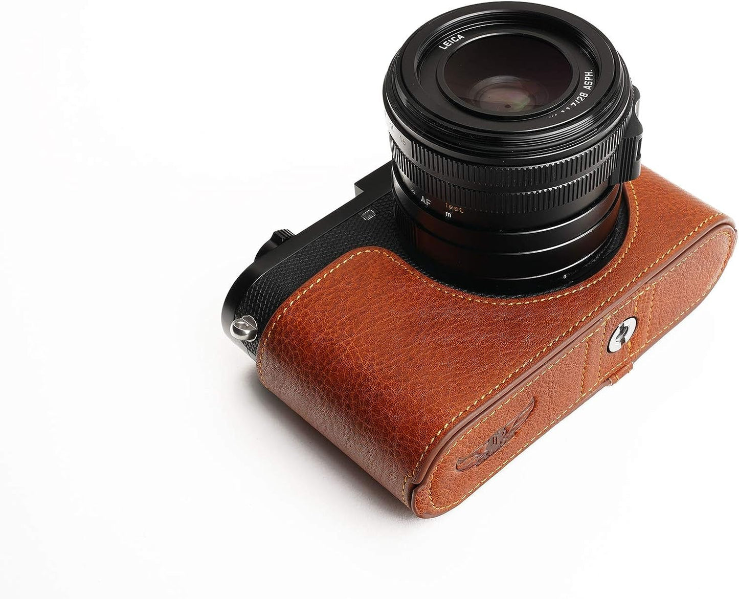 Camera Case for Leica Q3, BMAOLLONGB Handmade Genuine Real Leather Half Camera Case Bag Cover for Leica Q3 Camera Bottom Opening Version + Hand Strap