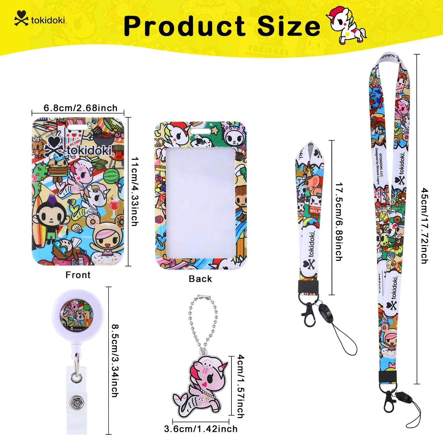 Tokidoki 5Pack Lanyard with Retractable Reel, Funny ID Badge Holder with Breakaway Lanyard,Detachable Keychain for Nurse Officer Teacher Security