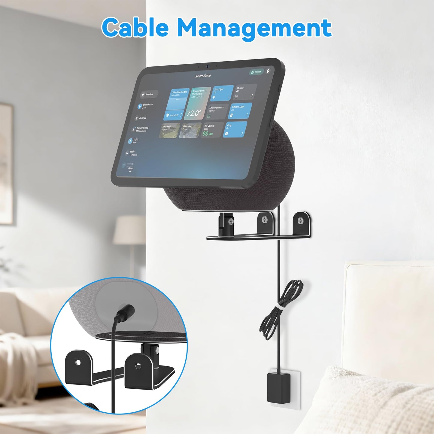Almoz Wall Mount for Echo Show 8 & Echo Show 11 (2025 Release), Adjustable Tilt and Swivel, Solid Aluminum Wall Bracket, Cable Management