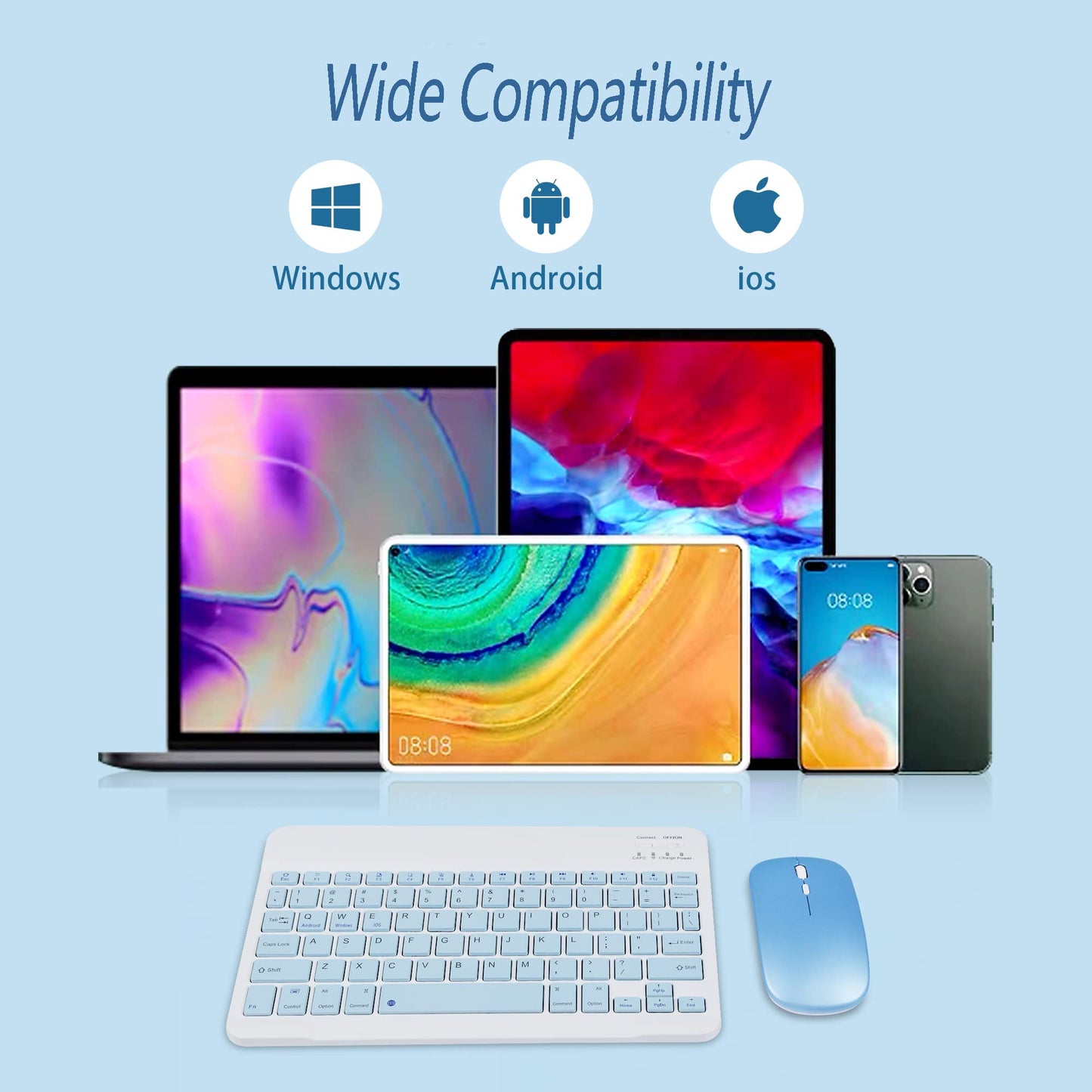 DIGIBLUSKY Wireless Keyboard|Mouse, Bluetooth Wireless Rechargeable Keyboard with Charging Cable, Ultra Thin Keyboard for iPad Smartphone Computer