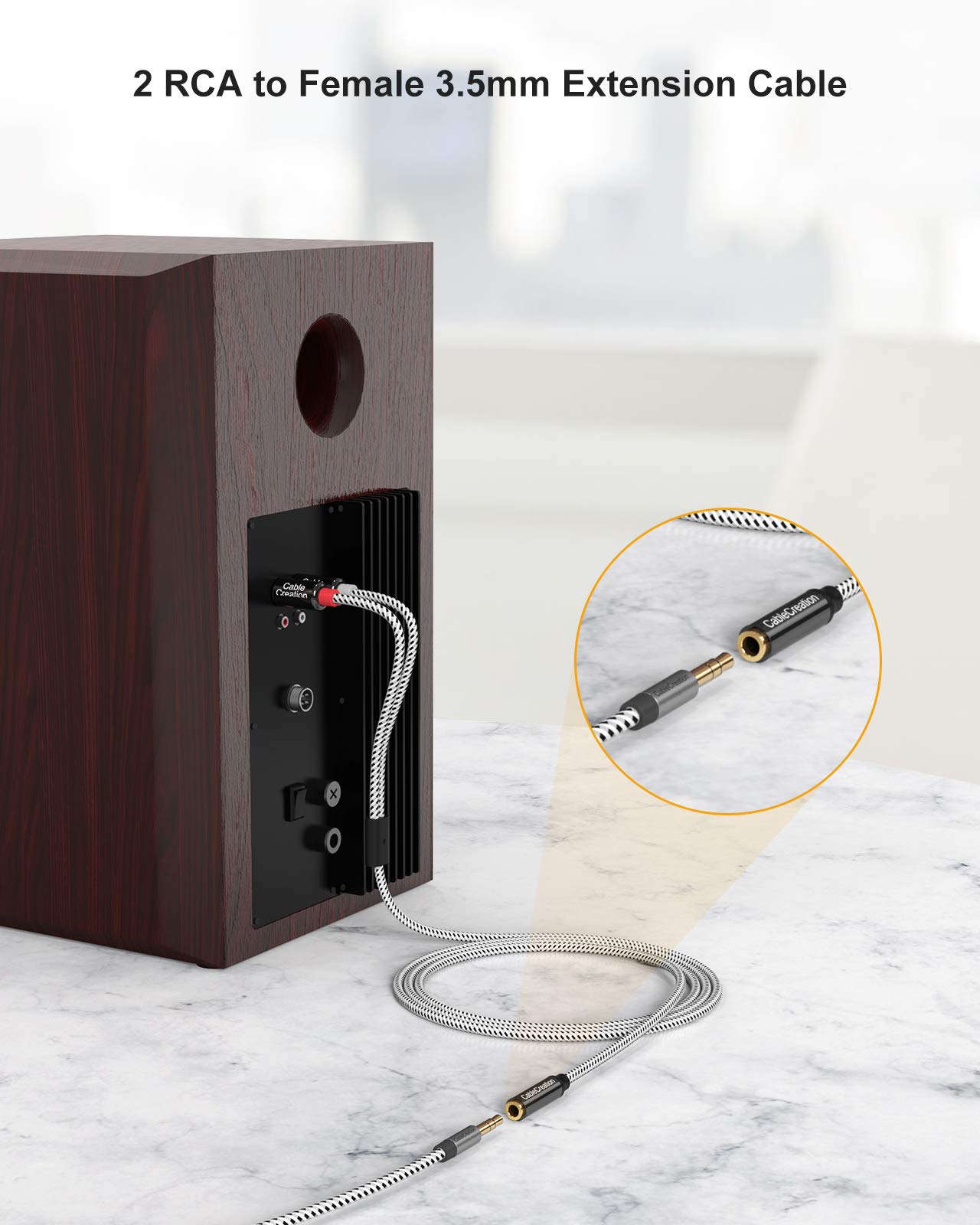 CableCreation 3.5mm to RCA Cable, 3.5mm Female to 2RCA Male Stereo Audio Cable Gold Plated for TV,Smartphones, MP3, Tablets, Speakers,Home