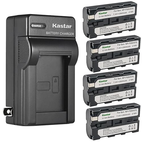 Kastar 4-Pack Battery and AC Wall Charger Replacement for Sony NP-F330 NP-F550 NP-F750 NP-F960 Battery, Sony BC-VM10 BC-VM50 BC-V615 Charger, GVM