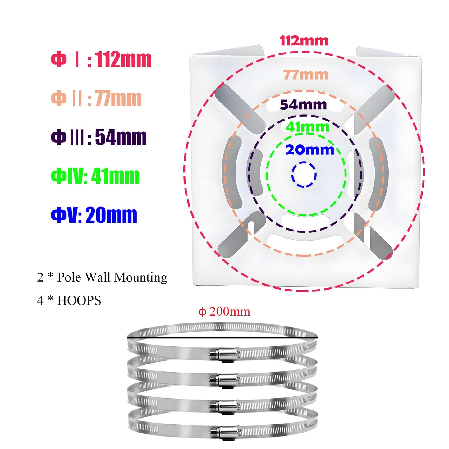 Lighfast 2pcs Universal Wall Mounting Bracket with 4 Loops, Vertical Pole Mount Adapter for CCTV Security Camera PTZ Dome Indoor Outdoor AP Access