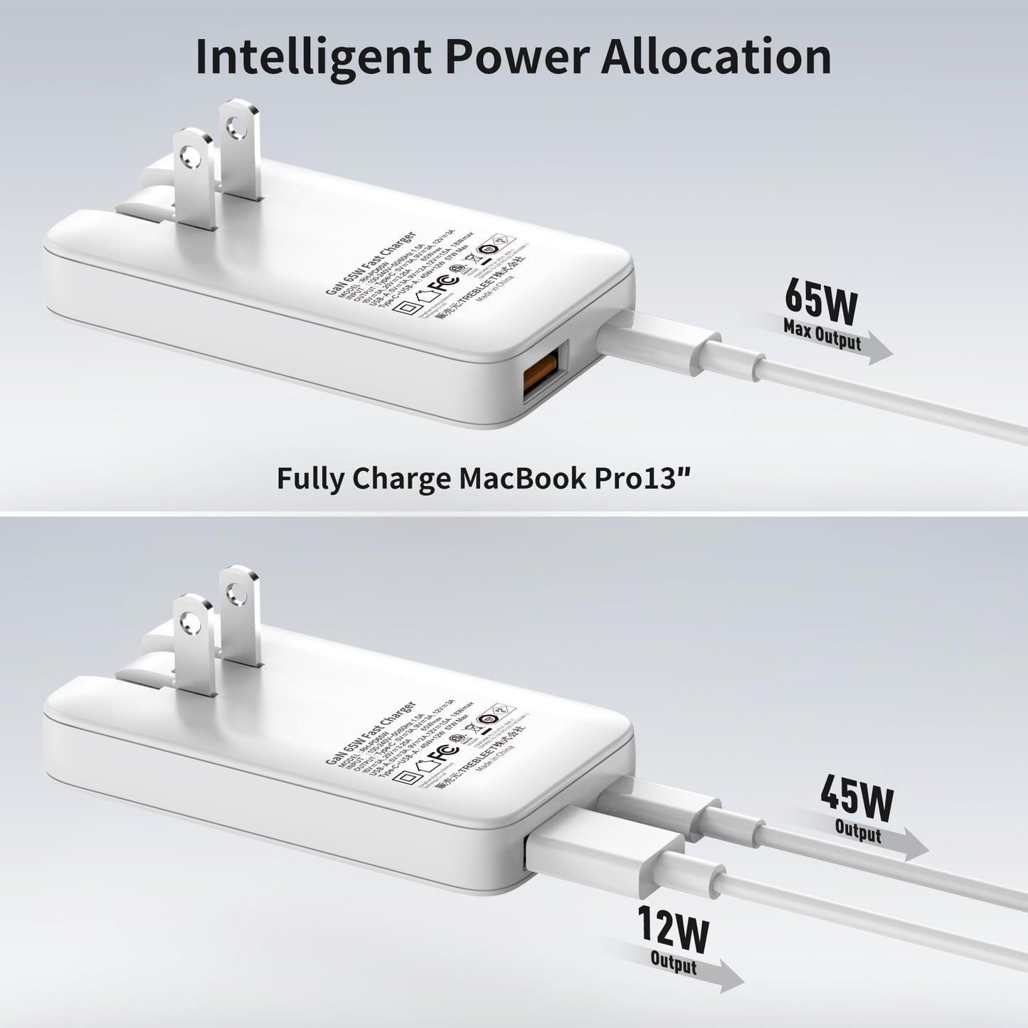 Ultra Thin 65W USB C Charger, Foldable for Travel, Flat Dual Port with PD 3.0 & GaN Tech for Laptops, MacBook, iPad Pro, iPhone 13/13 Pro, iPad