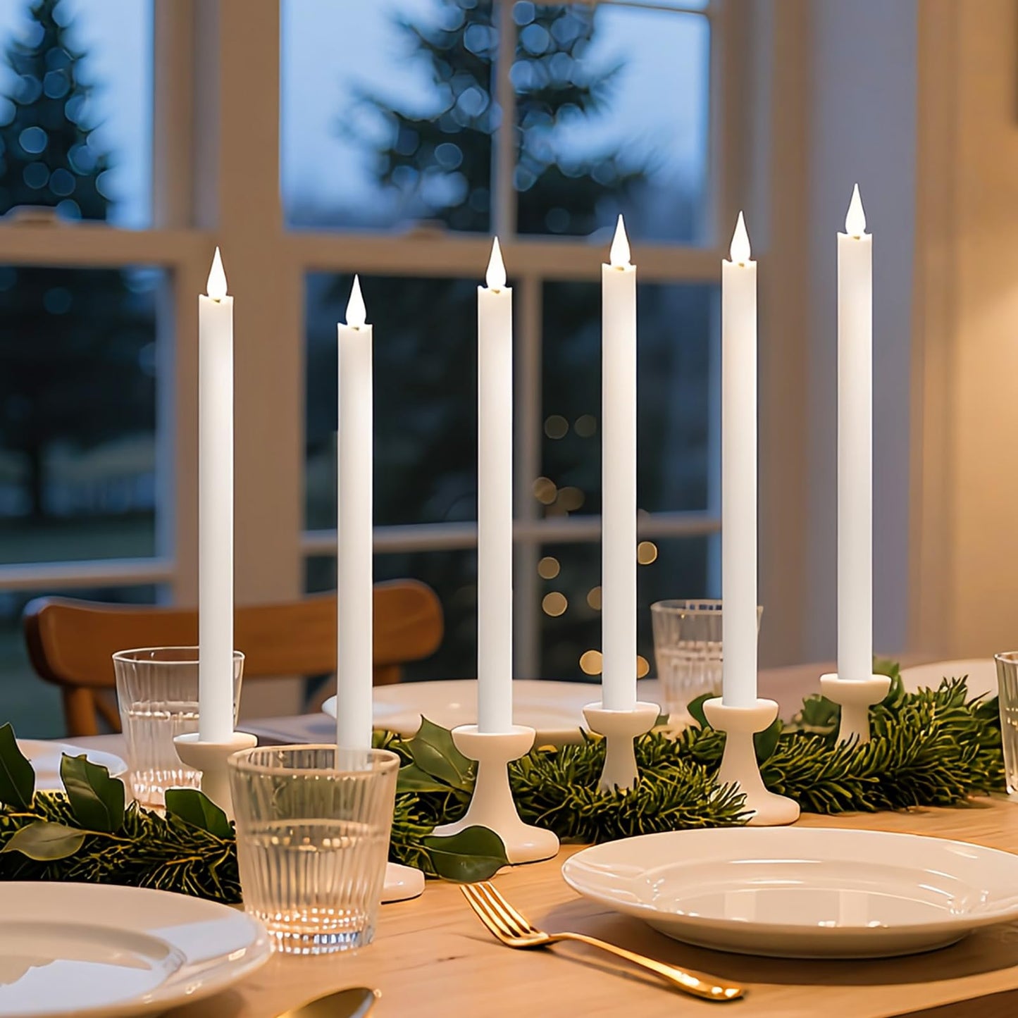 yunsheng 11 Inches Flameless Taper Candles Flickering with Remote & Timer, Set of 6 Battery Operated LED Window Candles, White Plastic LED Candlestick