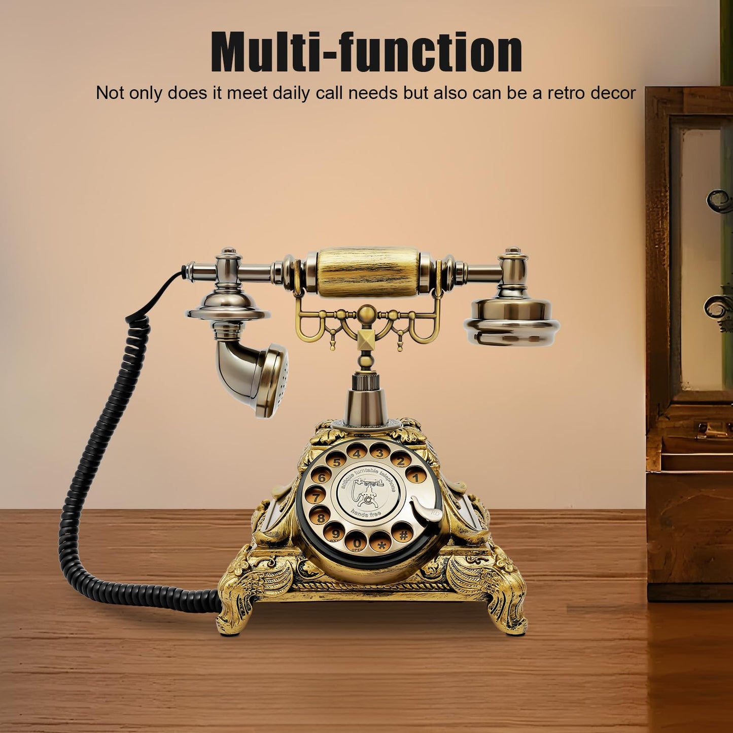 Vintage Phone with Redial Function, Retro Rotary Dial Phones with Noise-canceling Function, Resin Antique Phone Old Fashion for Cafe, Landline