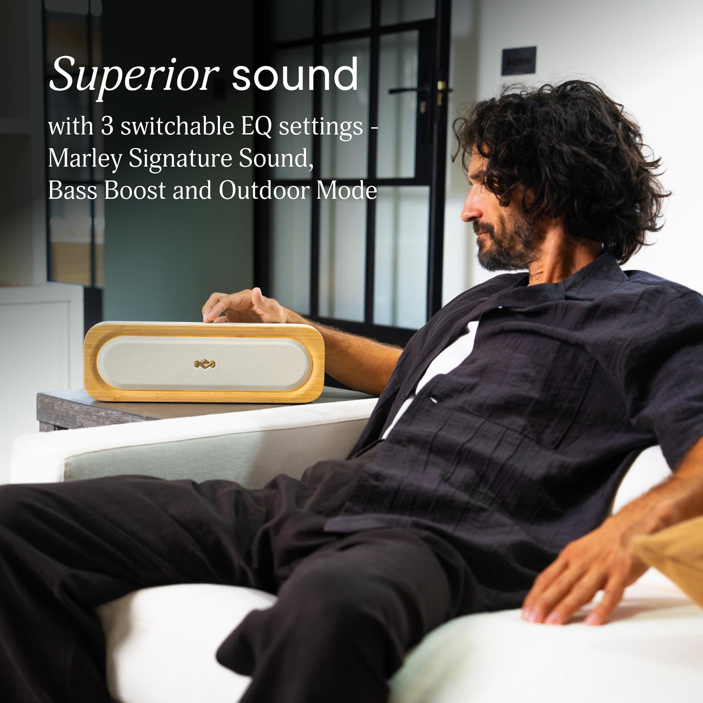 House of Marley Get Together 3 Bluetooth Speaker, 10Hr Playtime, USB-C Fast Charging, EQ Sound Modes, Ambient LED Light, 30m Wireless Range, Bamboo