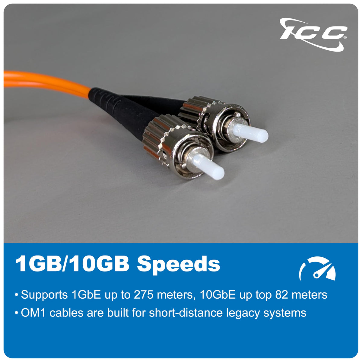 ICC OM1 SC-ST Multimode Fiber Patch Cable, 62.5/125 10G, 1m, Orange, 1-Pack
