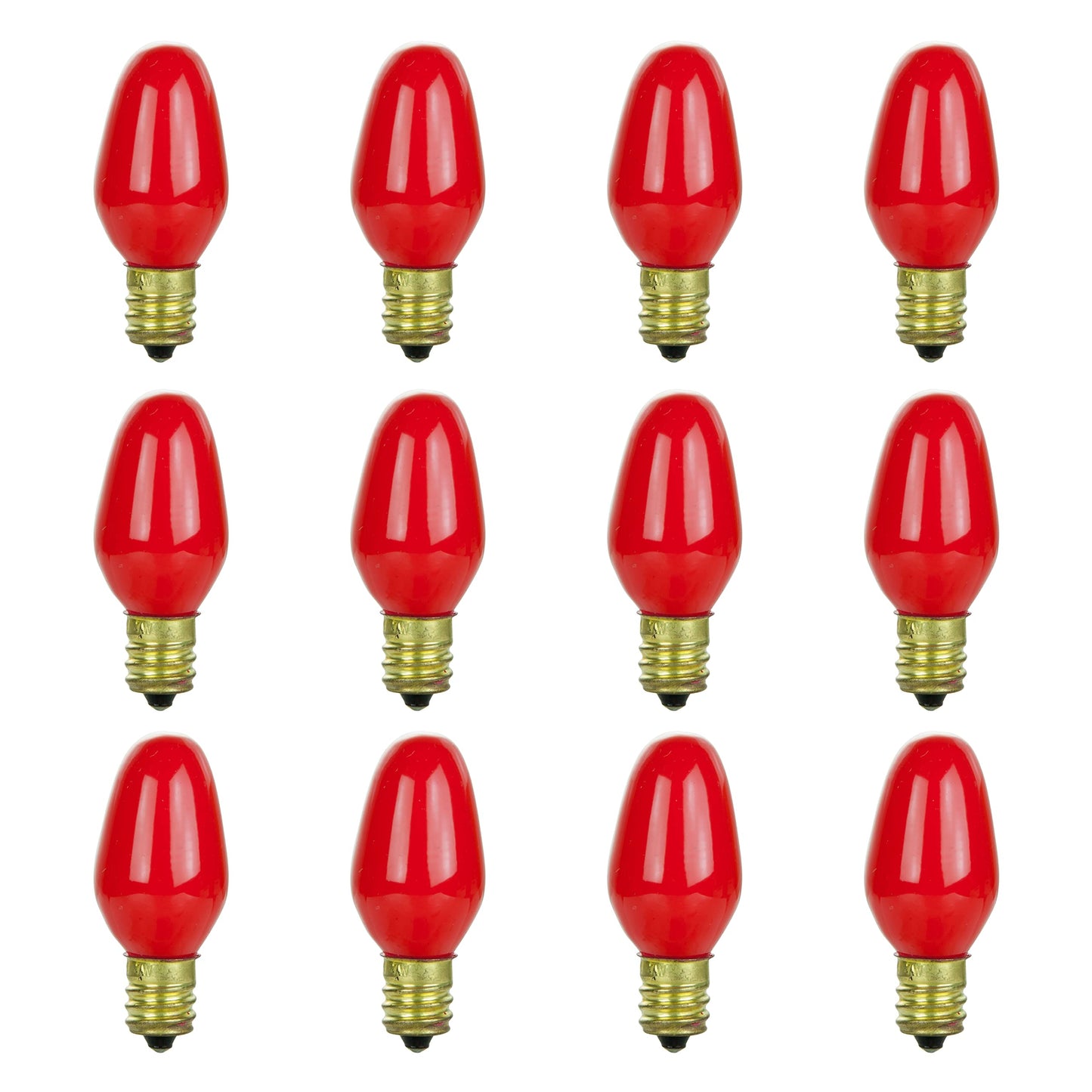 Sunlite 01058 7C7 Incandescent Bulb, 7 Watt, Candelabra E12 Base, C7 Small Night Light, Colored Bulb, Red, 12 Count