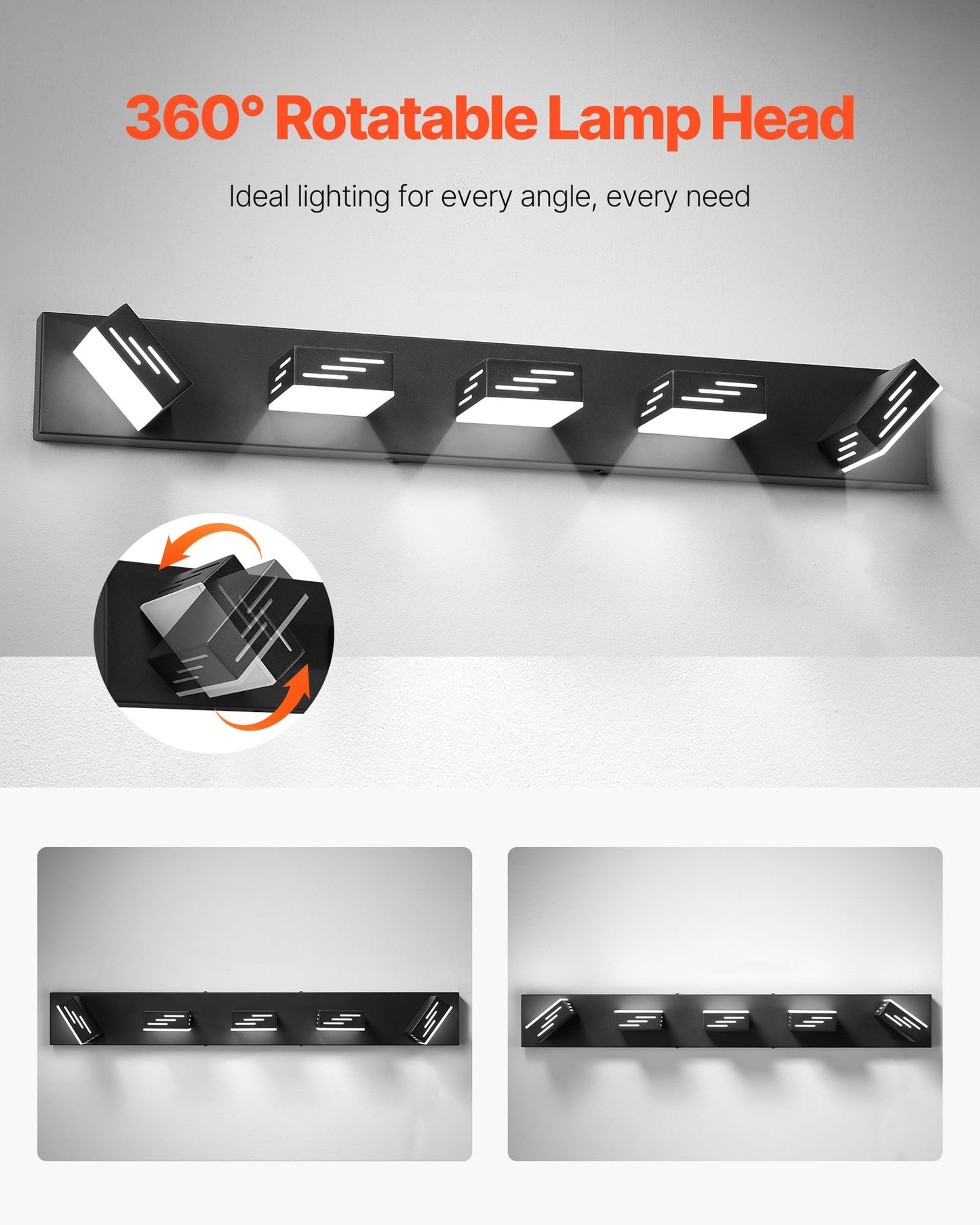 VEVOR 5-Light LED Modern Vanity Light Fixtures, 33.46-Inch, Black Finish Bathroom Wall Lighting Fixture Over Mirror, with IP44 Waterproof