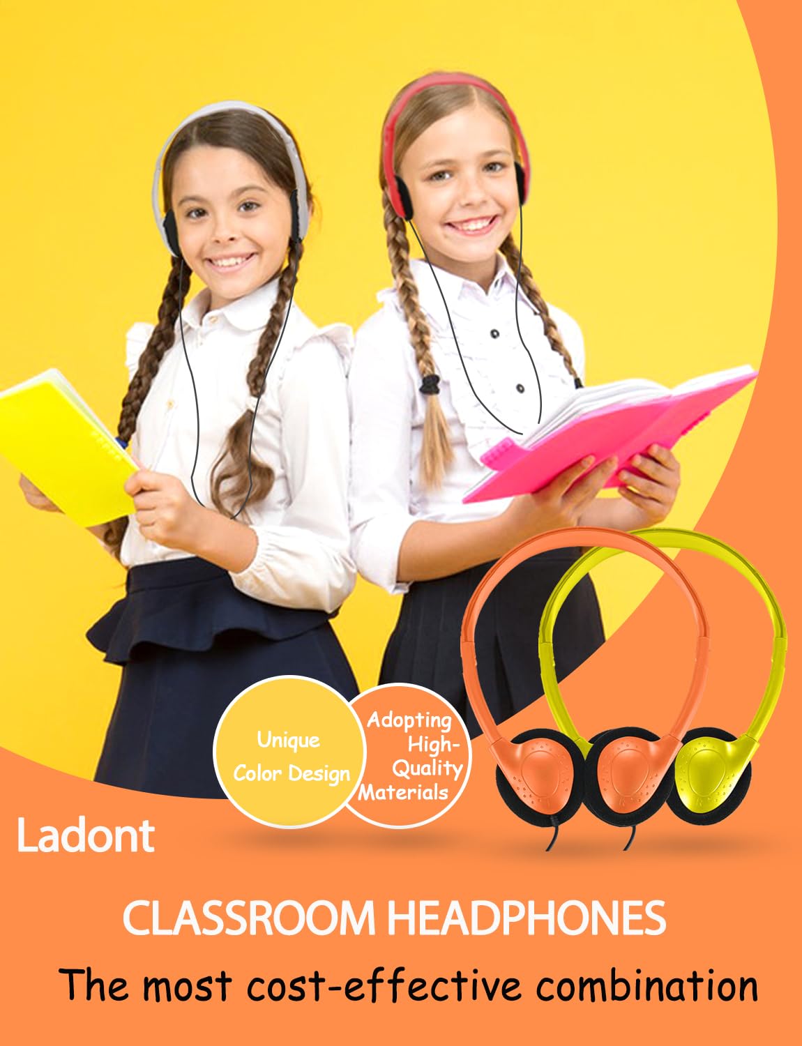 Ladont 100 Pack Classroom Headphones Bulk for Students Kids Schools, Wholesale Wired Multi Color 3.5mm On Ear Class Set Headphones for Library…