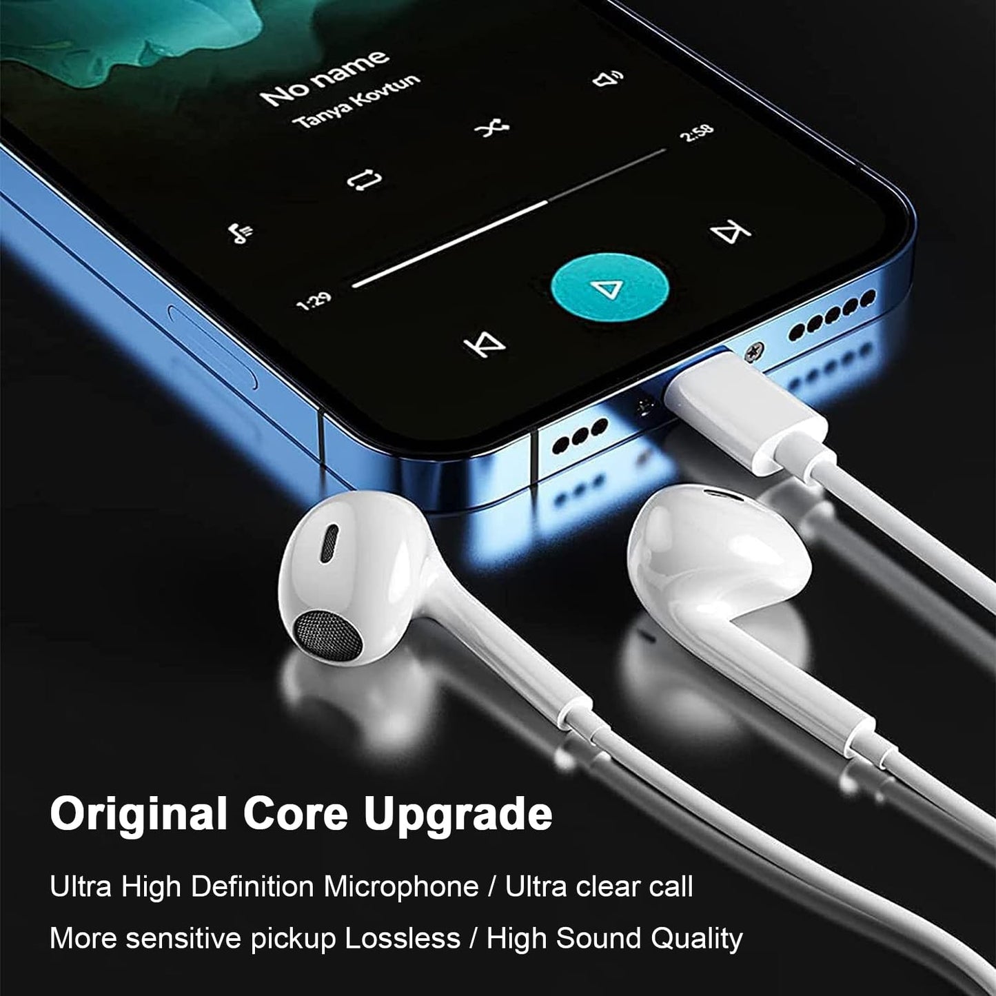2 Pack for iPhone Headphones Wired Earbuds, in-Ear Headphones with Lighting Connector, Earphones Built in Microphone & Volume Control, Compatible