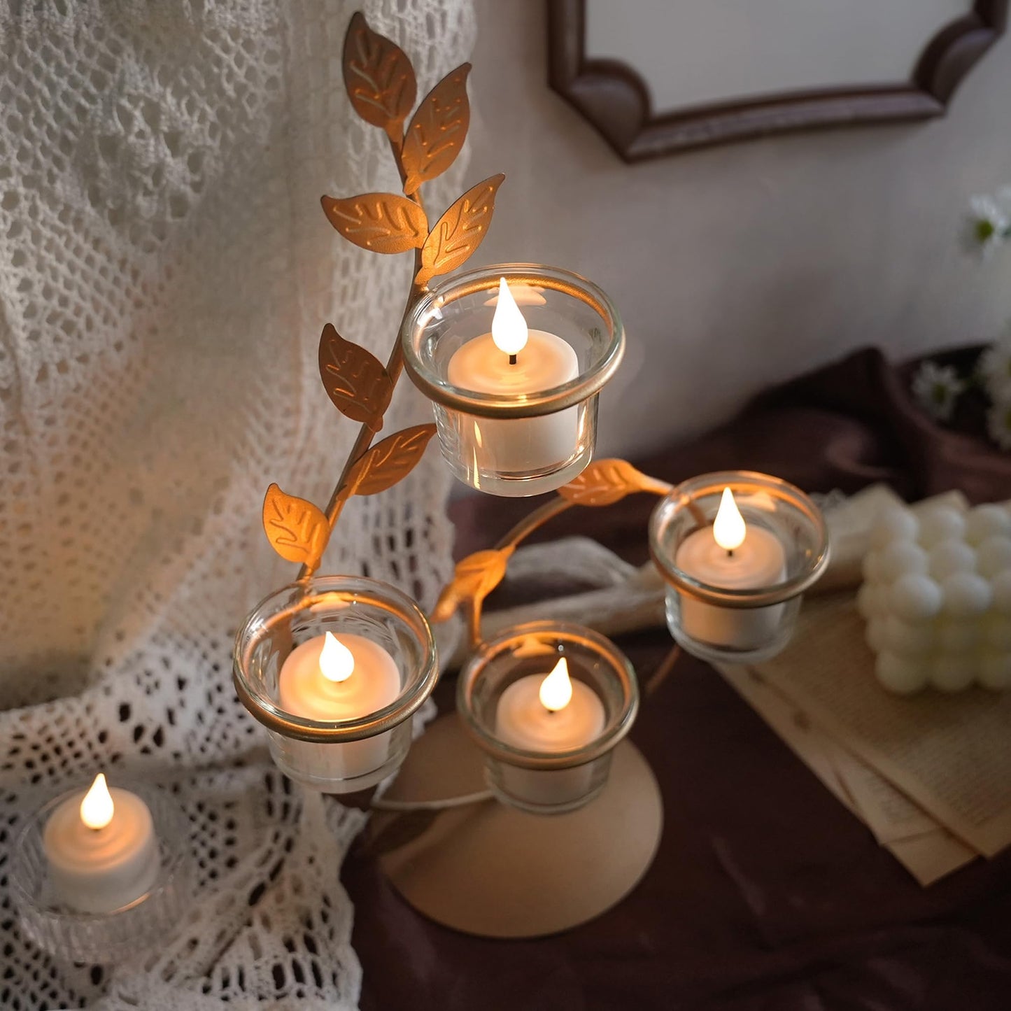 Daord Rechargeable Tea Lights with Remote Control & Timer Flickering Flameless 3D Wicks Tealight Candle Candles with Charging Cable