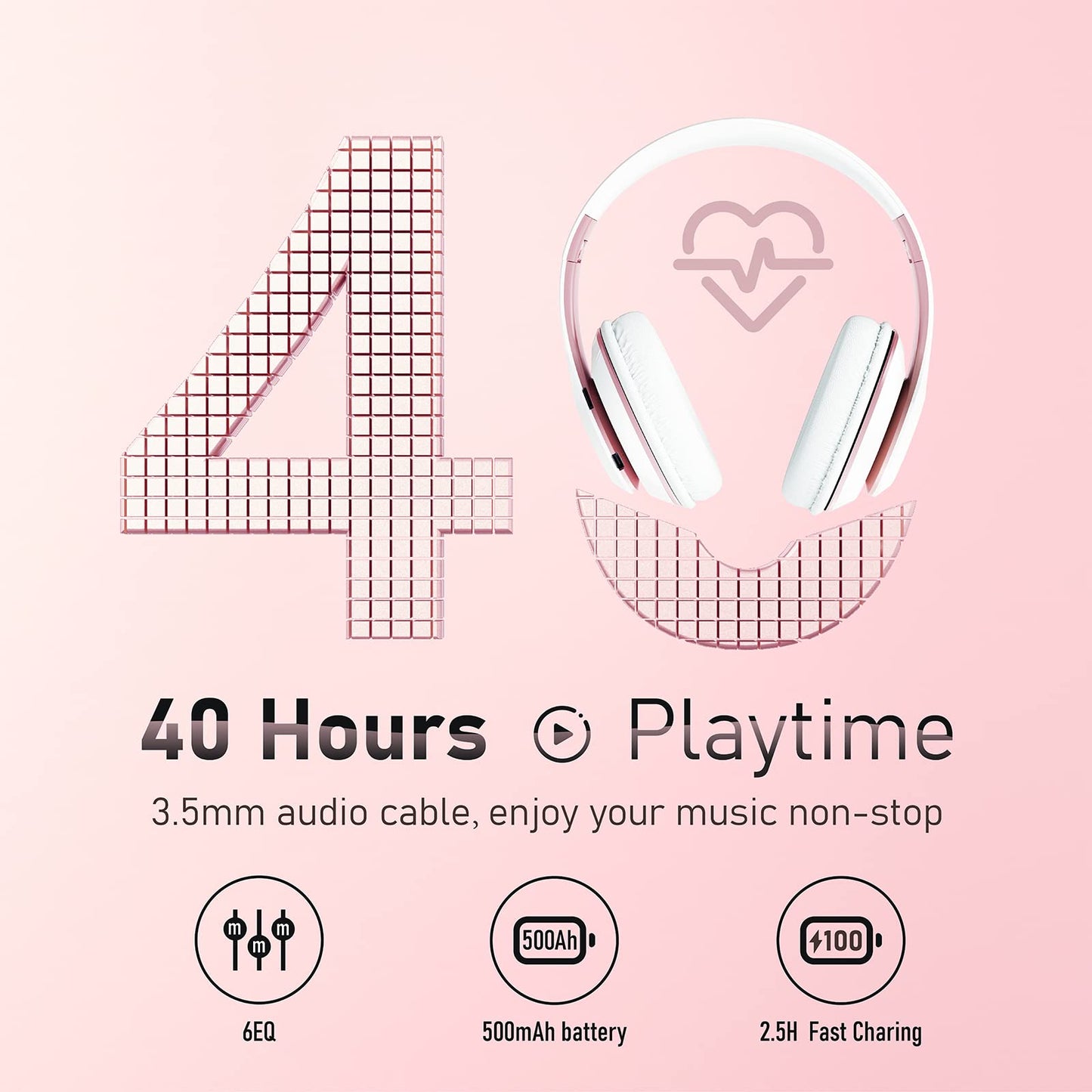 Falebare Bluetooth Headphones Over Ear, 6S Foldable Wireless Headphones with 6 EQ Modes, 40 Hours Playtime HiFi Stereo Headset with Mic, Soft Ear…