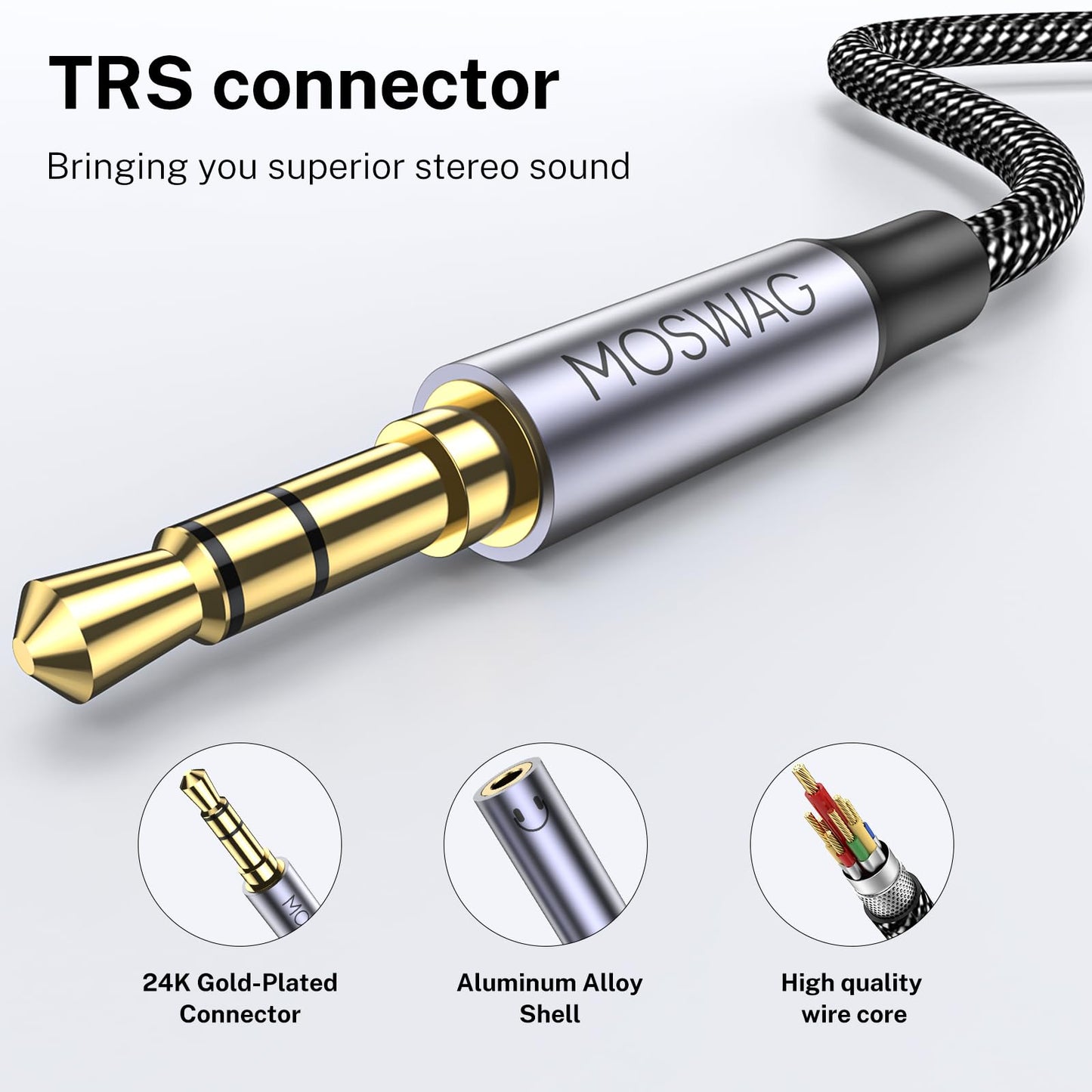 MOSWAG Headphone Splitter 3.5mm Stereo to Dual 3.5mm Female Headphone Jack Audio Stereo, Extension Cable Audio Y Splitter Compatible with iPhone