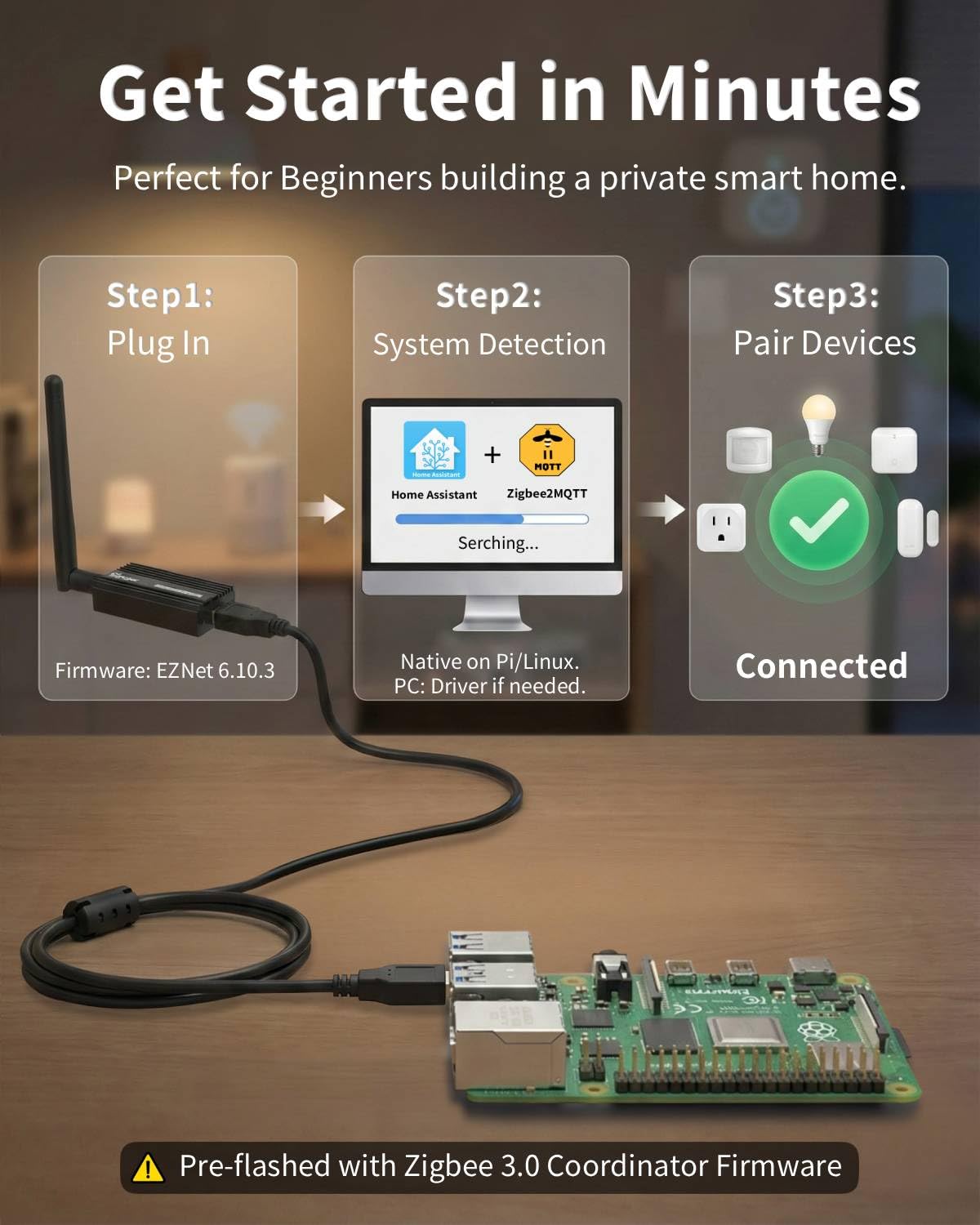 Zigbee 3.0 USB Dongle Plus-E (ZBDongle-E) Kit with 1.5m Shielded Extension Cable | Solves USB 3.0 Interference | EFR32MG21 Coordinator +20dBm for Home