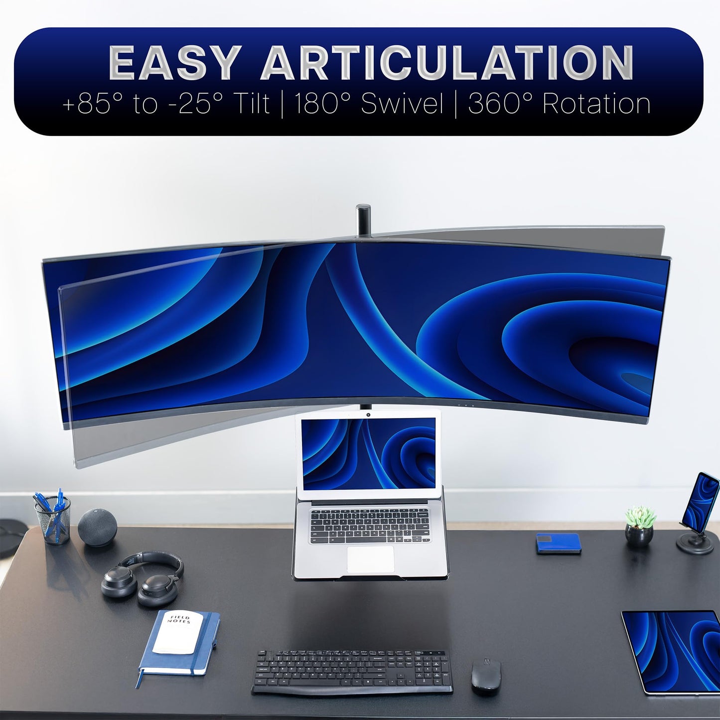 VIVO Extra Tall Desk Mount for up to 49 inch Ultra-Wide Monitor and Tray for up to 17 inch Laptop, Clamp-on Adjustable Stand Holds 44 lb Screens, VESA