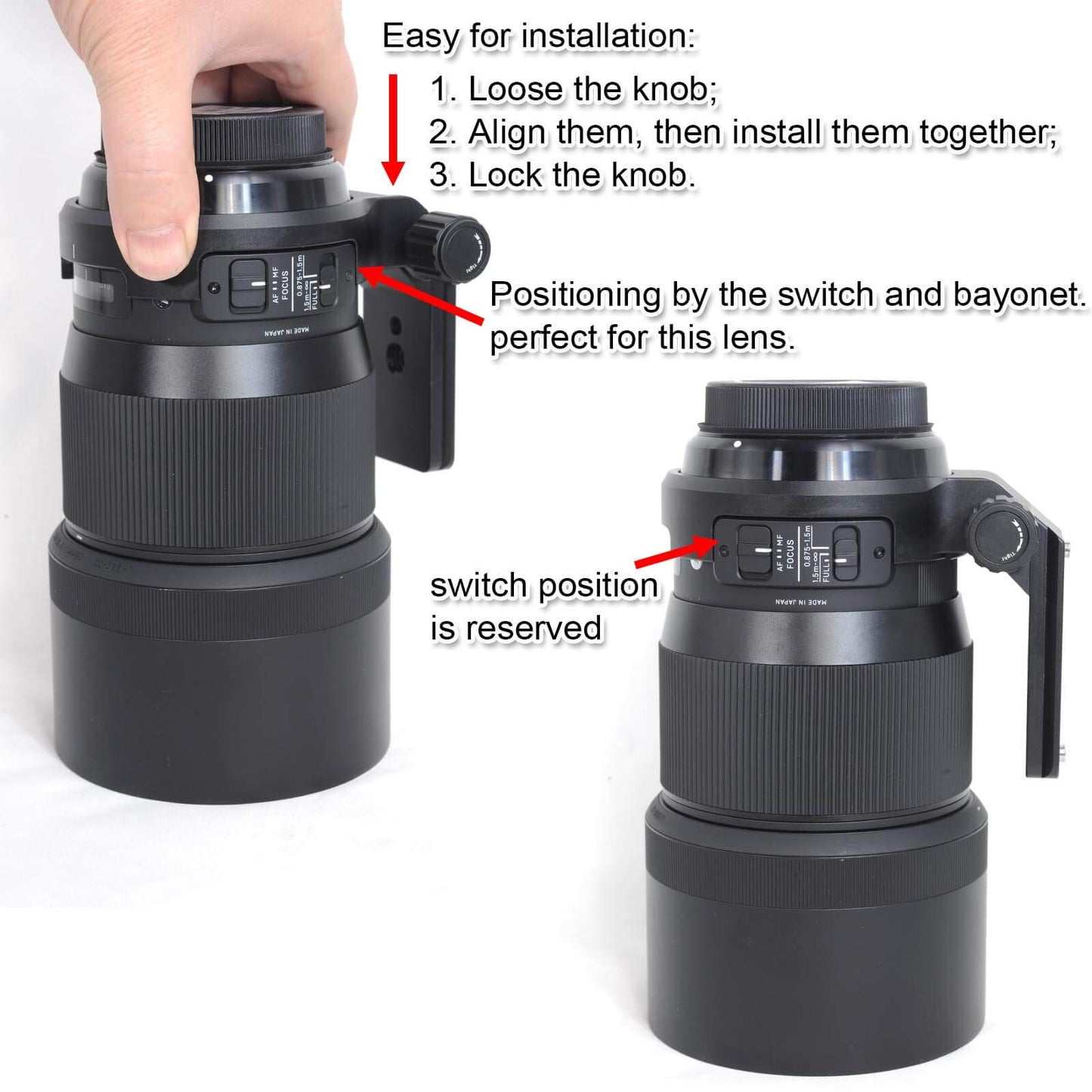 iShoot CNC Tripod Mount Ring for Sigma 135mm f/1.8 DG HSM Art Lens, Aviation Aluminum Lens Tripod Collar Support Bracket Holder with Quick Release