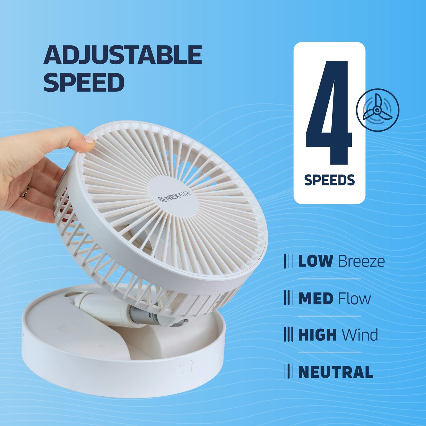 NEXAIR Premium 8" Foldable 4 Speed Portable Fan with Adjustable Height 14” - 39.5 in, Rechargeable Folding Fan For Home And Office, Quiet Floor Fan
