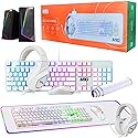 Gaming Kit for PC, RGB Keyboard and Mouse, Gaming Headphone, Large LED Desk Mat with Smooth Surface, RGB Speaker for Desktop Computer, Xbox and PS4