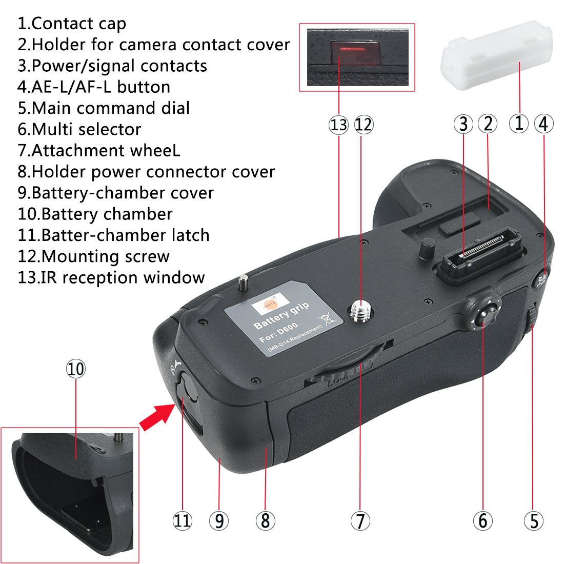 DSTE Pro IR Remote MB-D14 Vertical Battery Grip and 2pcs EN-EL15 Battery Compatible with Nikon D610 D600 SLR Digital Camera