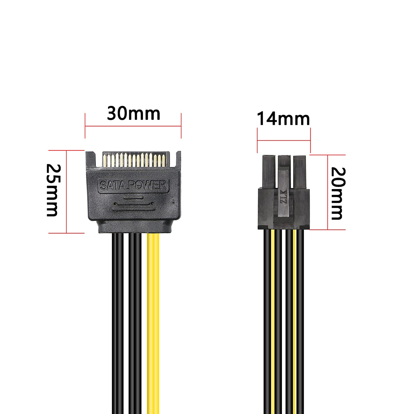 GELRHONR SATA to 6 Pin PCIe Power Cable,Sata 15 Pin Male to 6 Pin PCI Express Graphics Video Card Power Cable for Host and Graphics Card-8inch(2PCS)