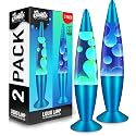 JAMBO 2 Pack- 16" Beautiful Lamp- Blue with Blue/White Wax and Blue with Yellow Wax, Relaxing Liquid Lamp, Night Light Nightlight, Lamps for Adults