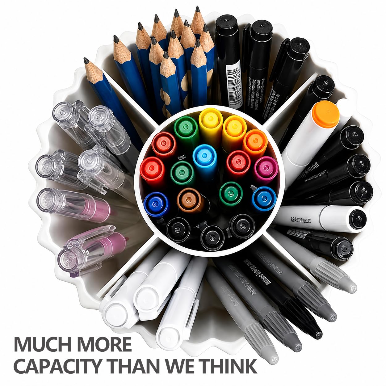 Lebenrich Rotating Pen Holder for Desk, 5 Slots Easthetic Pencil holder Desk Organizer Supplies and Accessories for Women Girls, Pencil Cup for Office