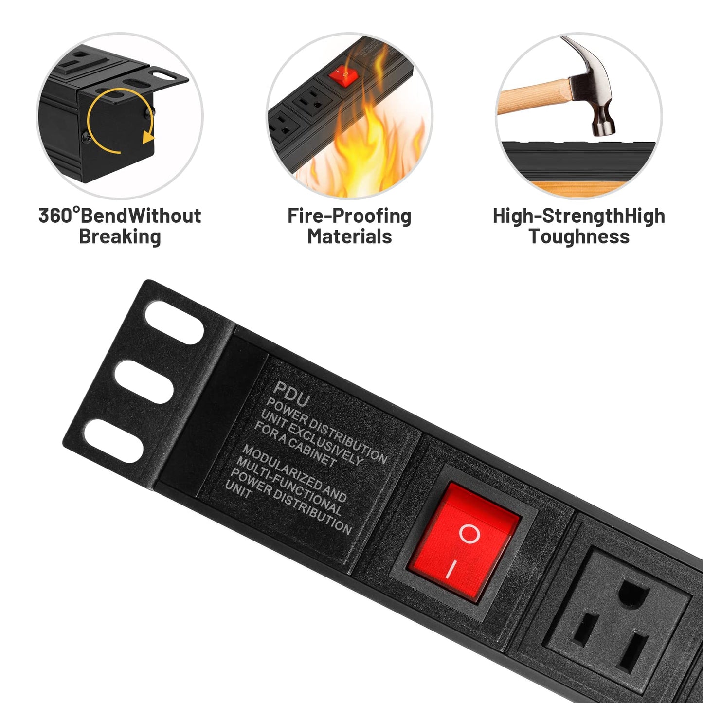 BTU Power Strip Surge Protector Rack-Mount PDU, 8 Right Angle Outlets Wide-Spaced, Mountable Power Strip Heavy Duty for Server Racks, Commercial