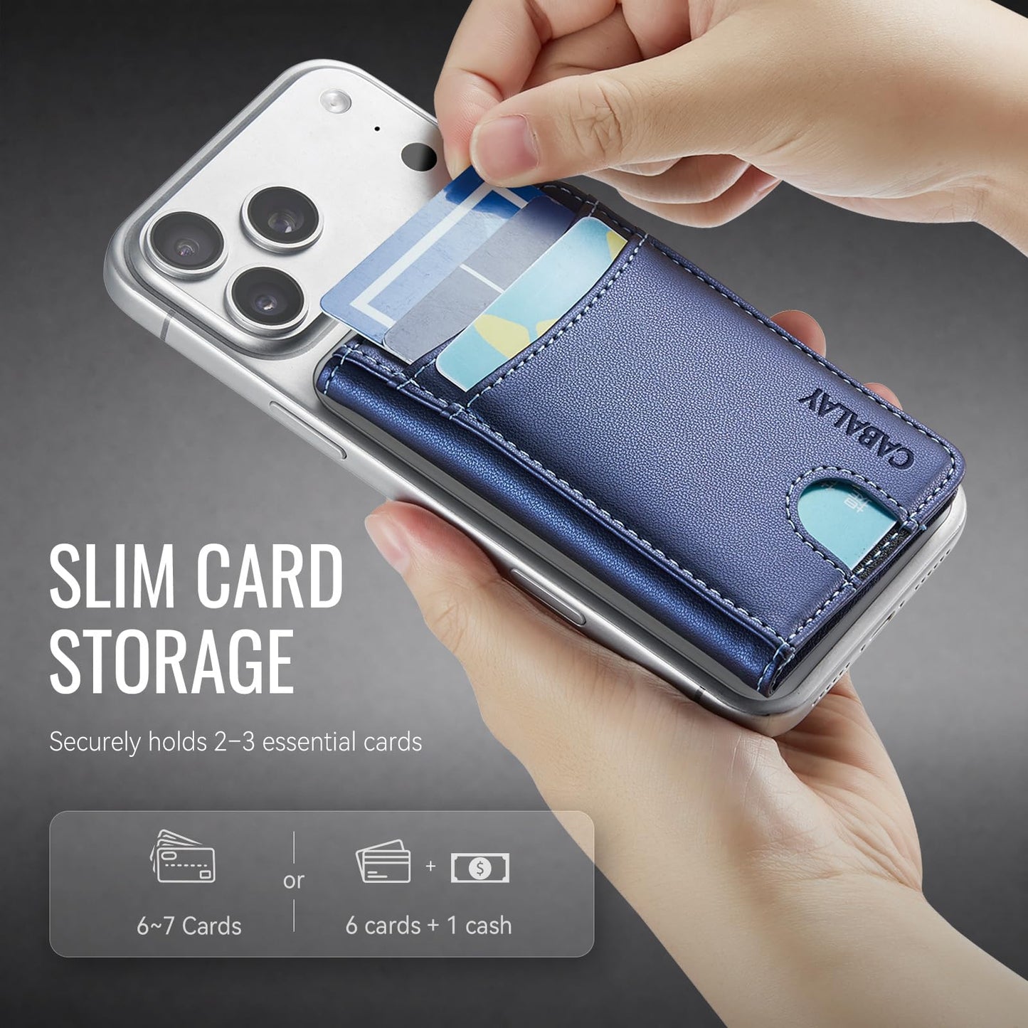 CABALAY for MagSafe Wallet, Magnetic Phone Wallet RFID Blocking, Slim 6 Cards Holder with Cash Slot,Compatible with Magsafe Phones and Cases