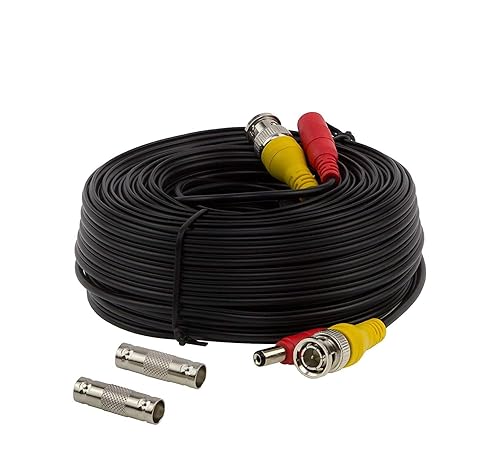 InstallerCCTV BNC Video Power Cable, 60ft All-in-One Video HD-TVI HD-CVI AHD Analog 1080p Black Premade Power Cable w/Connectors for CCTV Security