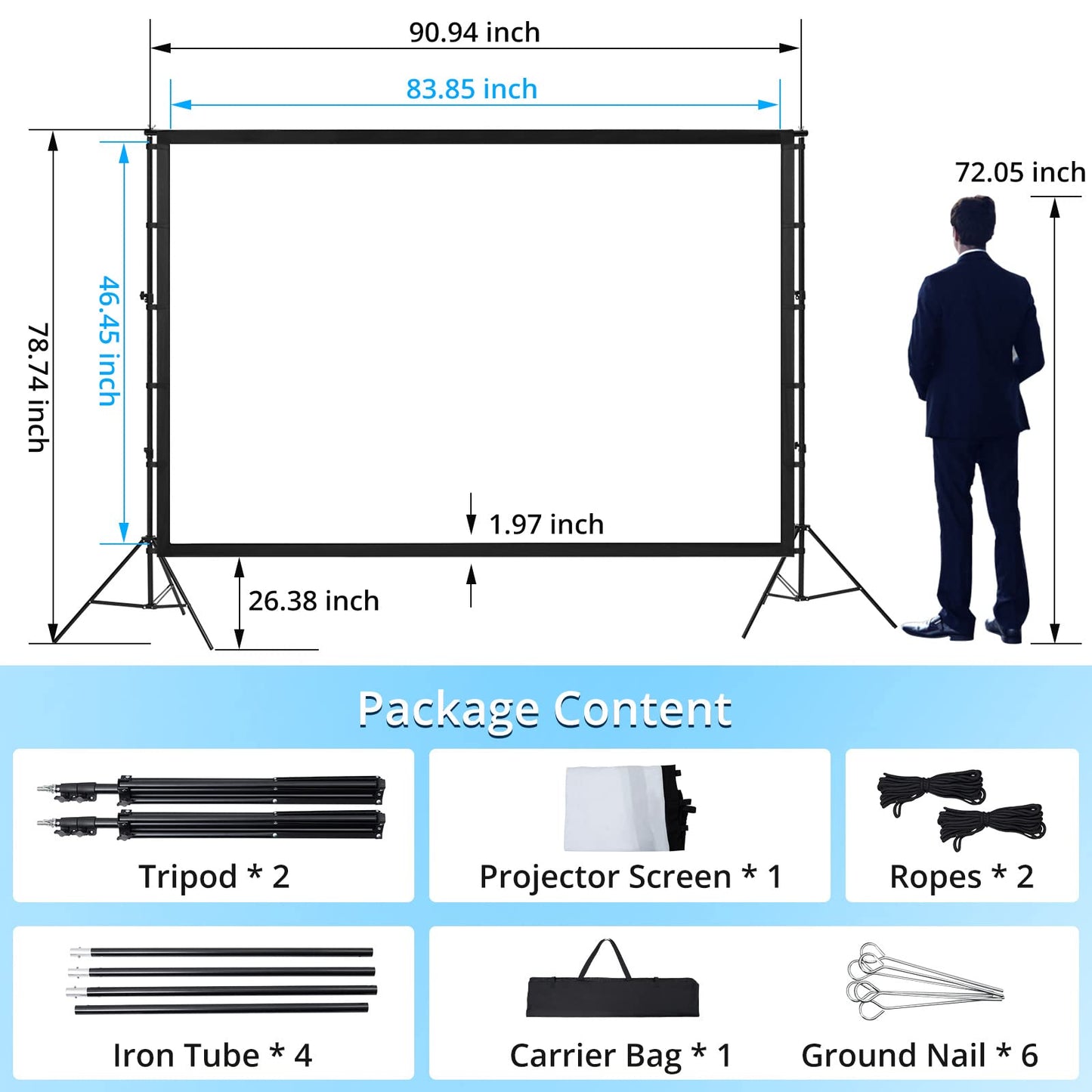 Projector Screen with Stand, Towallmark 100 inch Portable Projection Screen, 16:9 4K HD Rear & Front Projections Movies Screen with Carry Bag,