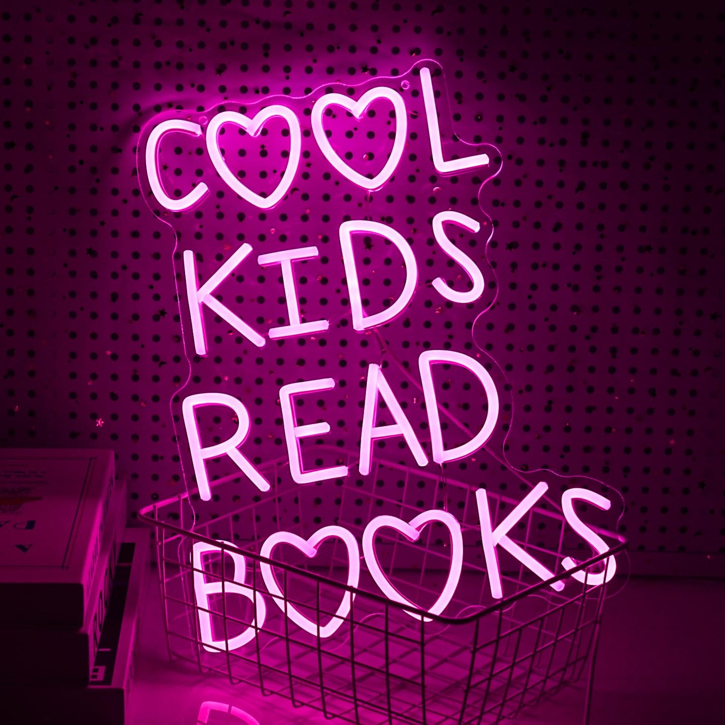 Cool Kids Read Books Neon Sign Dimmable USB Powered Classroom Neon Light for Wall Decor Pink Led Read Books Light Up Sign for Kids Room Reading Room