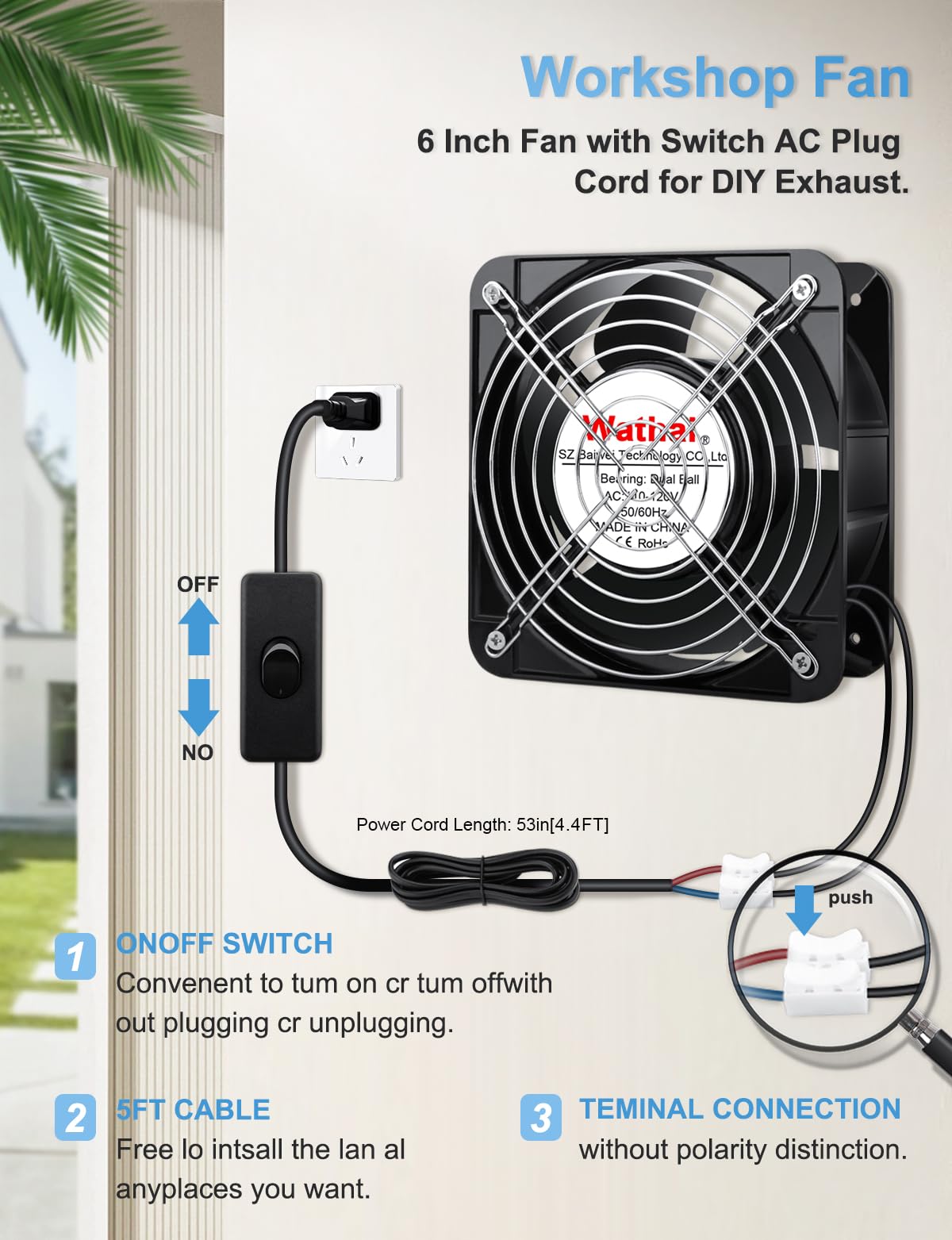 Wathai AC High Airflow Fan 15050 150mm x 50mm 6 inch 110V 120V Cooling Ventilation Exhaust Cooling Fan