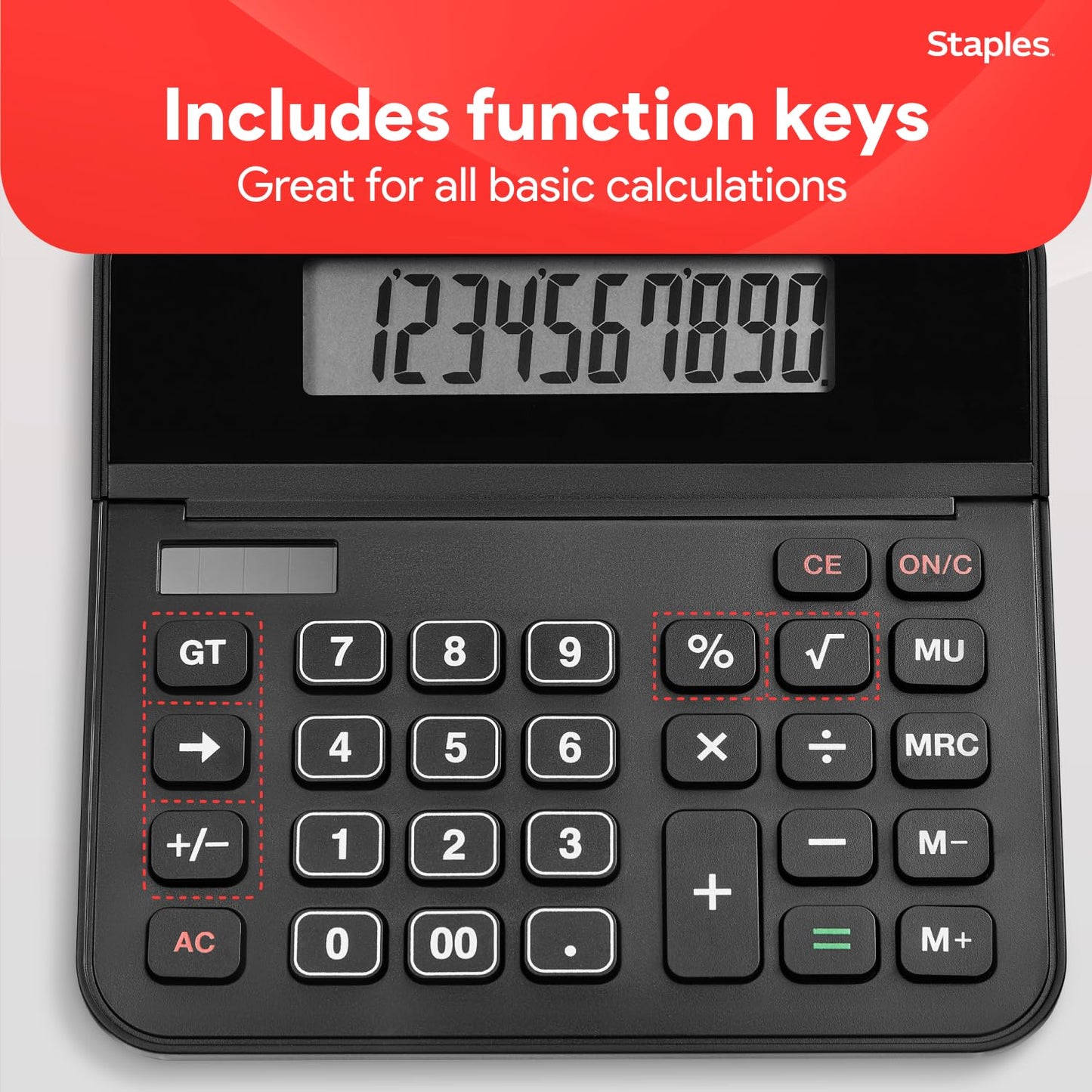 Staples 10-Digit Desktop Calculator, Solar/Battery, Large LCD Display, Basic Financial Functions, Compact Office Desk Calculator