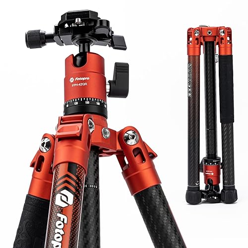 Fotopro 62 Inch Carbon Fiber Tripod for Camera Ultralight Travel Camera Tripod Max Loads Up 22lbs X-Aircross 3 Orange