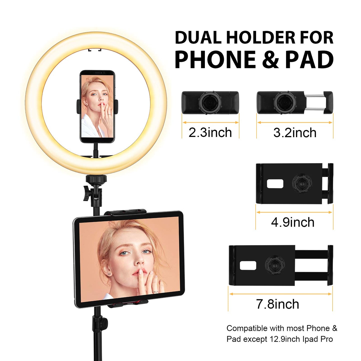 Ring Light with Stand and Phone Holder, 10'' LED Selfie Ring Light with Tripod (17''-73'') Bluetooth Remote for iPad/Tablet/Video Recording/Live